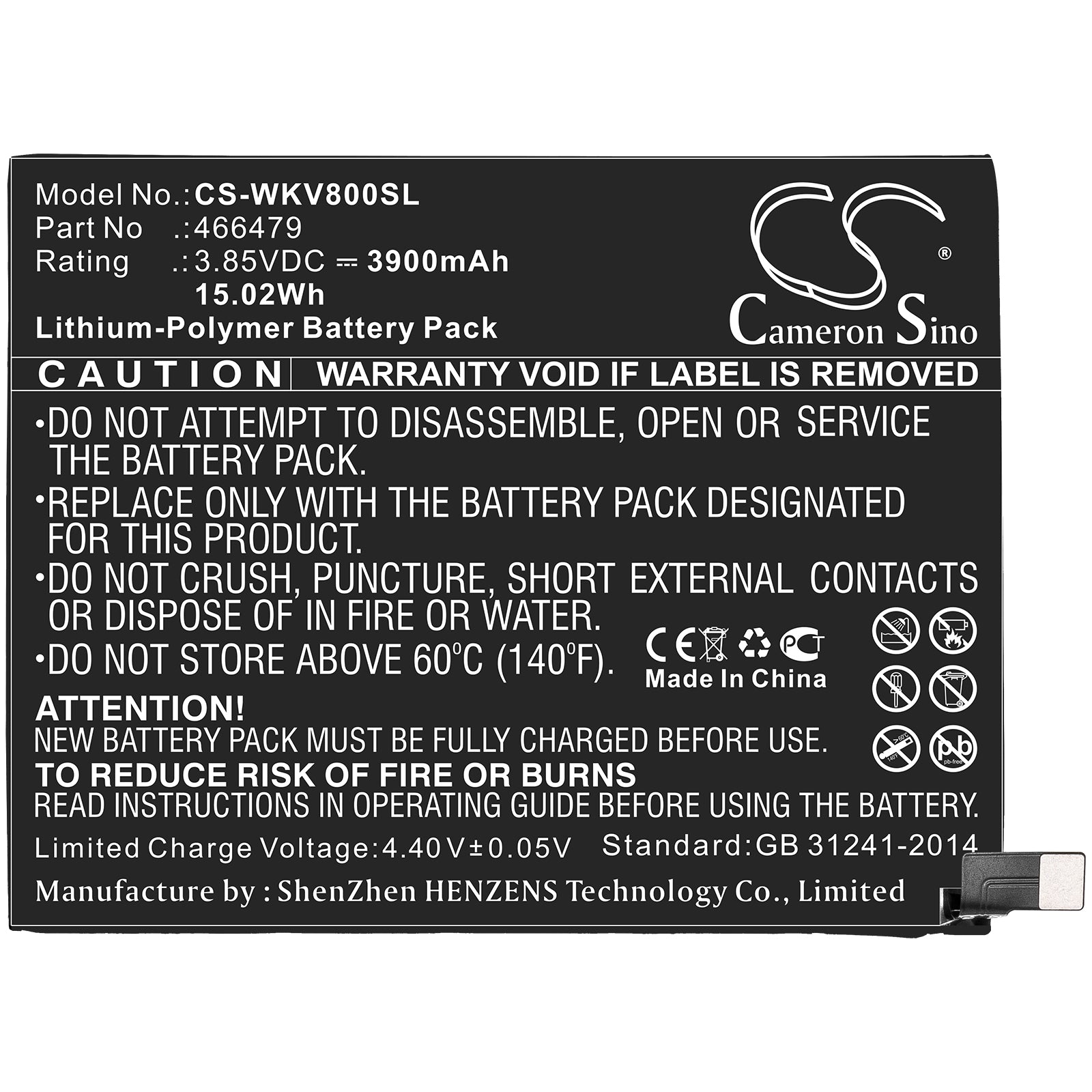 Li-Polymer Battery fits Wiko, 466479 3.85V, 3900mAh Mobile & SmartPhone Cameron Sino Technology Limited