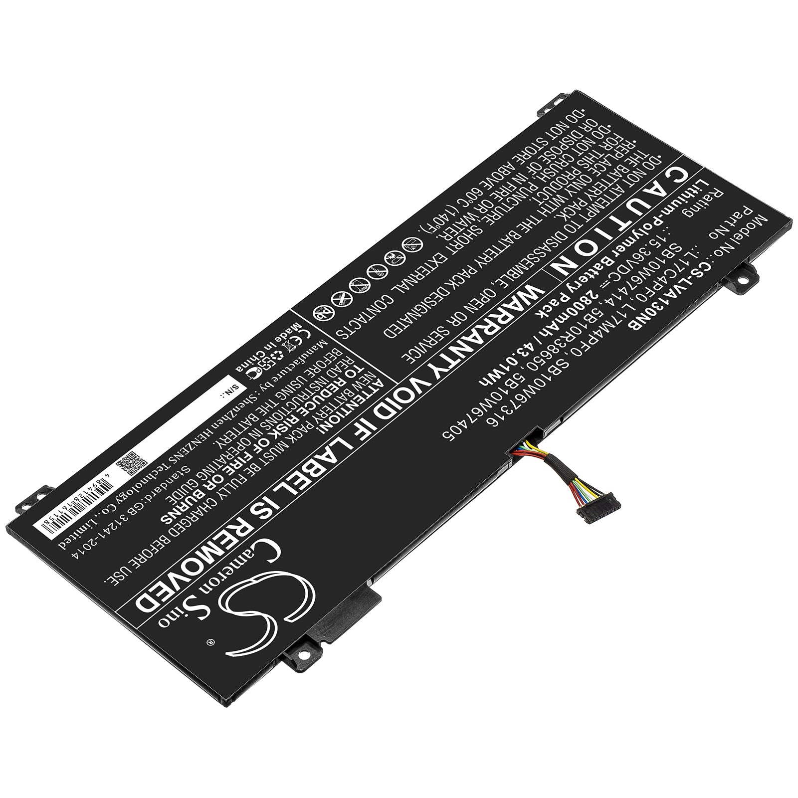 Li-ion Battery fits Lenovo, 5b10r38650, 5b10w67405, L17c4pf0, L17m4pf0, Sb10w67316, Sb10w67414 15.36V, 2800mAh Notebook & Laptop Cameron Sino Technology Limited