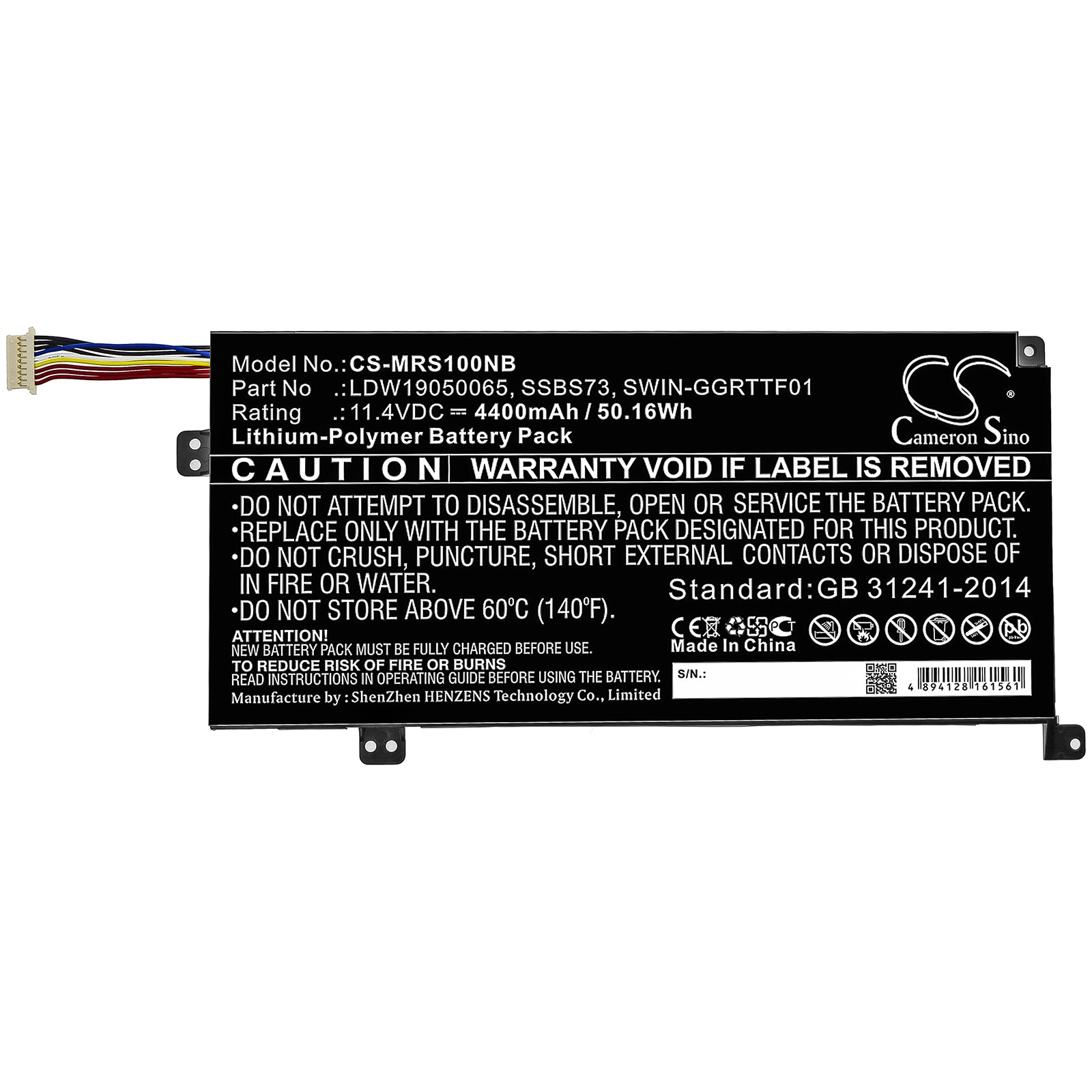Li-ion Battery fits Mechrevo, Ldw19050065, Ssbs73, Swin-ggrttf01 11.4V, 4400mAh Notebook & Laptop Cameron Sino Technology Limited