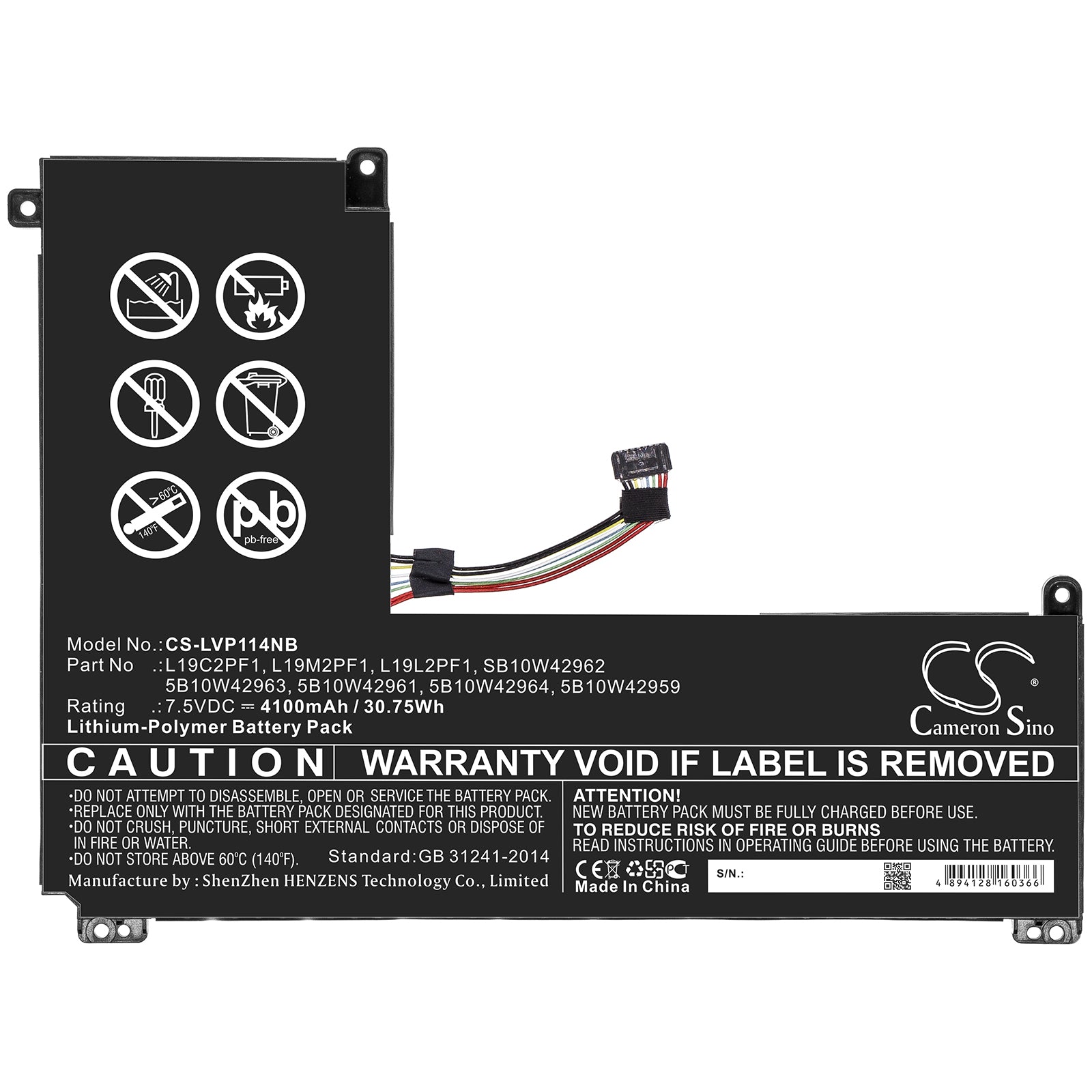 Li-ion Battery fits Lenovo, 5b10w42959, 5b10w42961, 5b10w42963, 5b10w42964, L19c2pf1, L19l2pf1, L19m2pf1, Sb10w42962 7.5V, 4200m Notebook & Laptop Cameron Sino Technology Limited