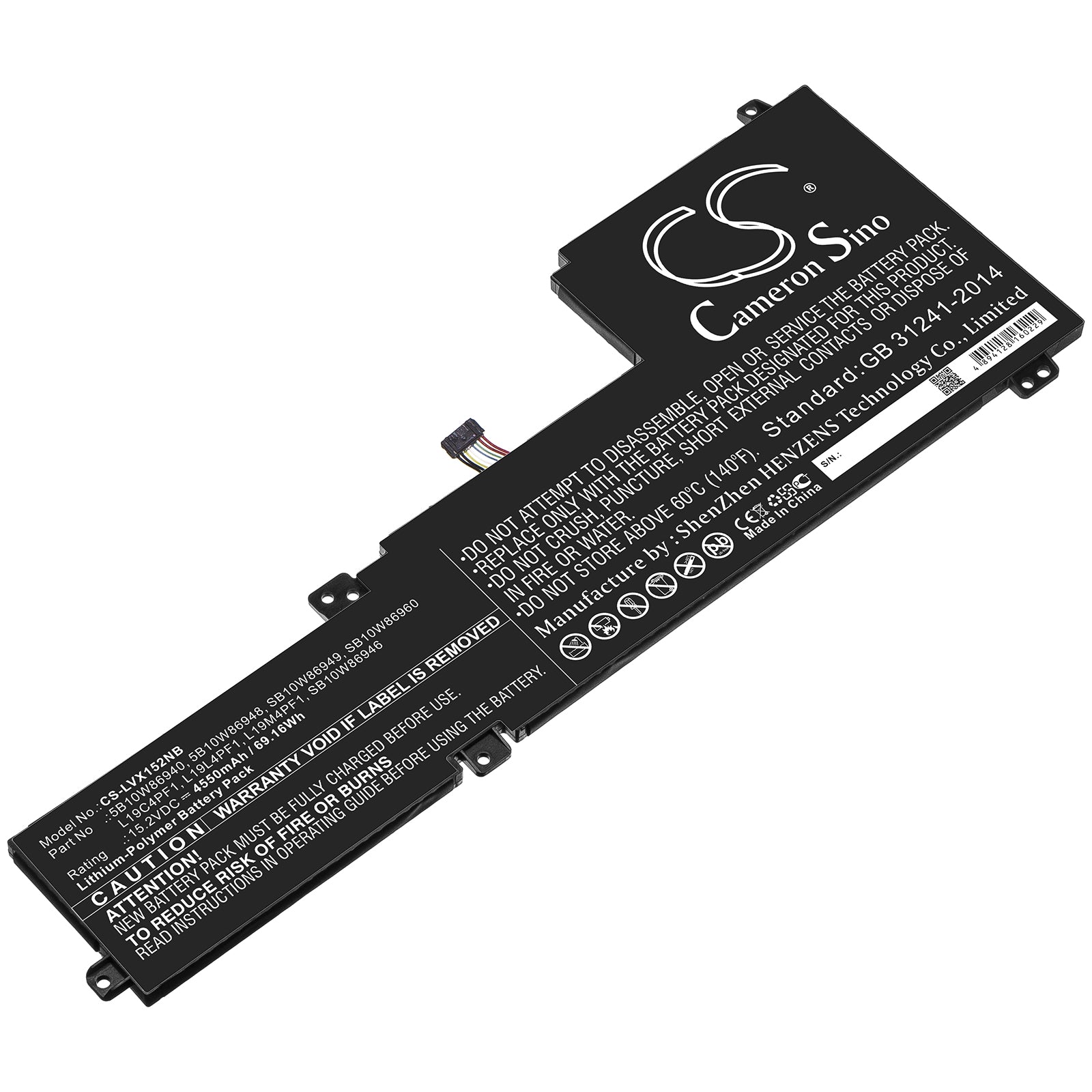 Li-ion Battery fits Lenovo, 5b10w86940, 5b10w86948, L19c4pf1, L19l4pf1, L19m4pf1, Sb10w86946, Sb10w86949, Sb10w86960 15.2V, 4550 Notebook & Laptop Cameron Sino Technology Limited