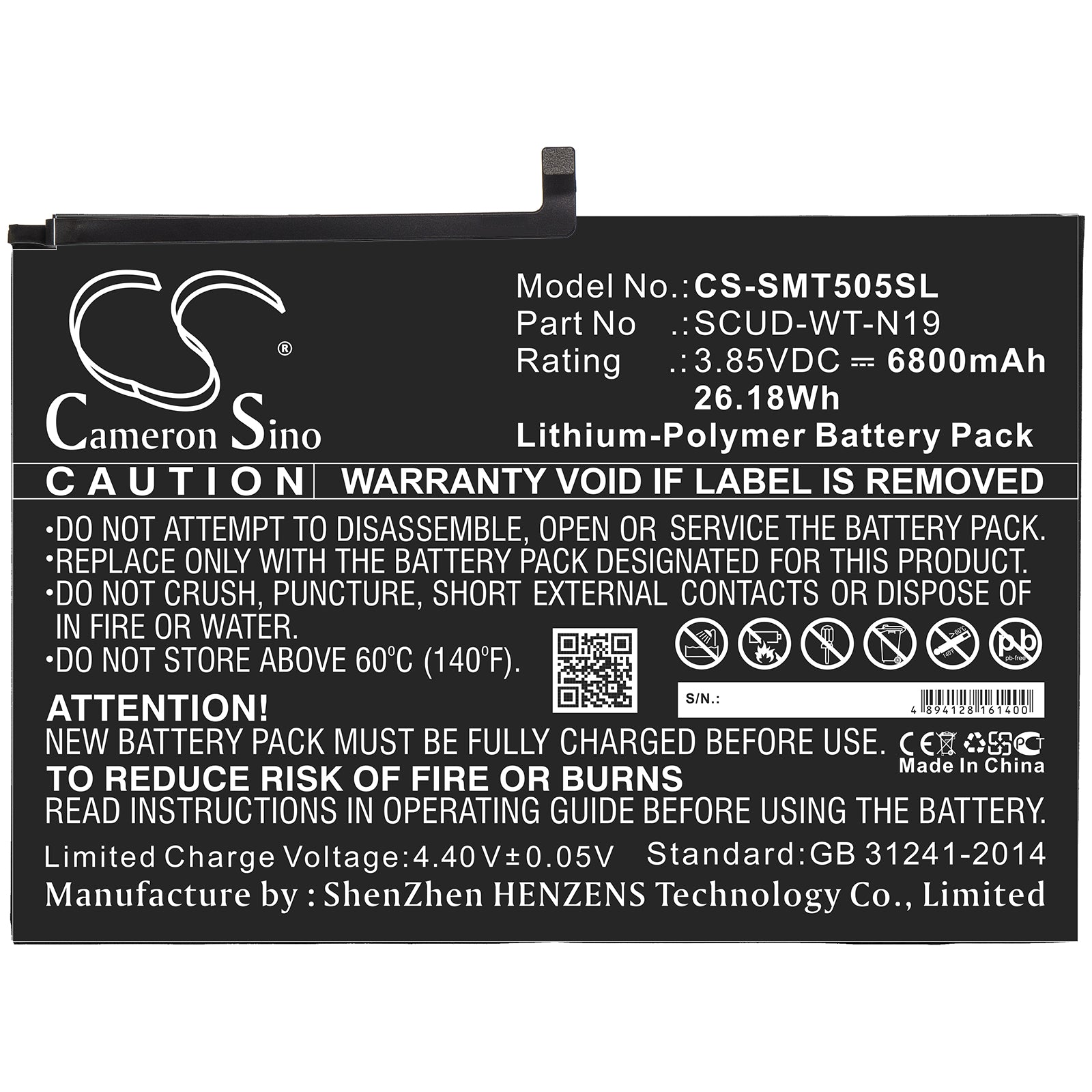 Li-Polymer Battery fits Samsung, Scud-wt-n19 3.85V, 6800mAh Tablet Cameron Sino Technology Limited