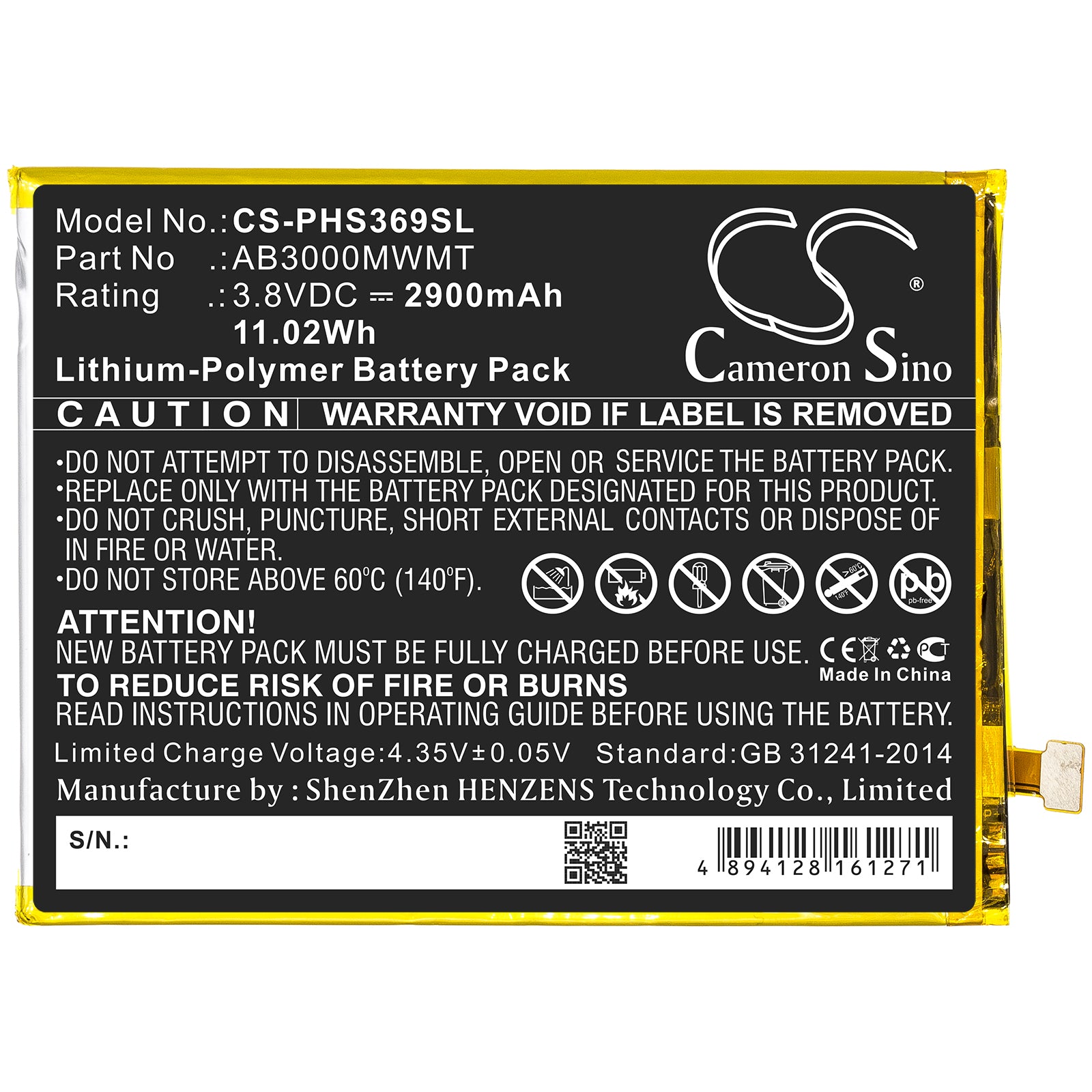 Li-Polymer Battery fits Philips, Ab3000mwmt 3.8V, 2900mAh Mobile & SmartPhone Cameron Sino Technology Limited