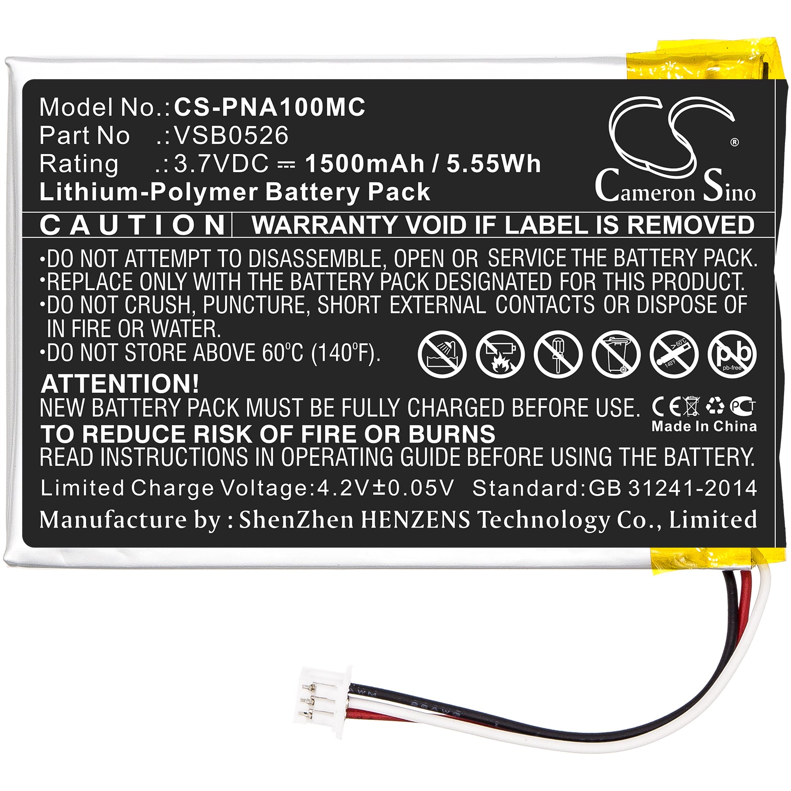Li-Polymer Battery fits Panasonic, Hx-a100, Hx-a100-h 3.7V, 1500mAh Camera Cameron Sino Technology Limited