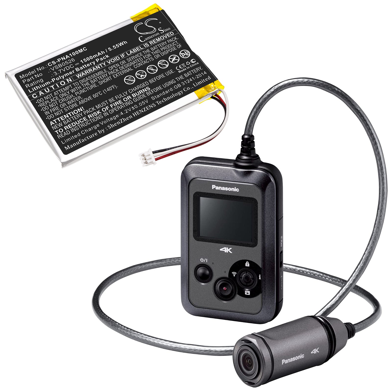 Li-Polymer Battery fits Panasonic, Hx-a100, Hx-a100-h 3.7V, 1500mAh Camera Cameron Sino Technology Limited