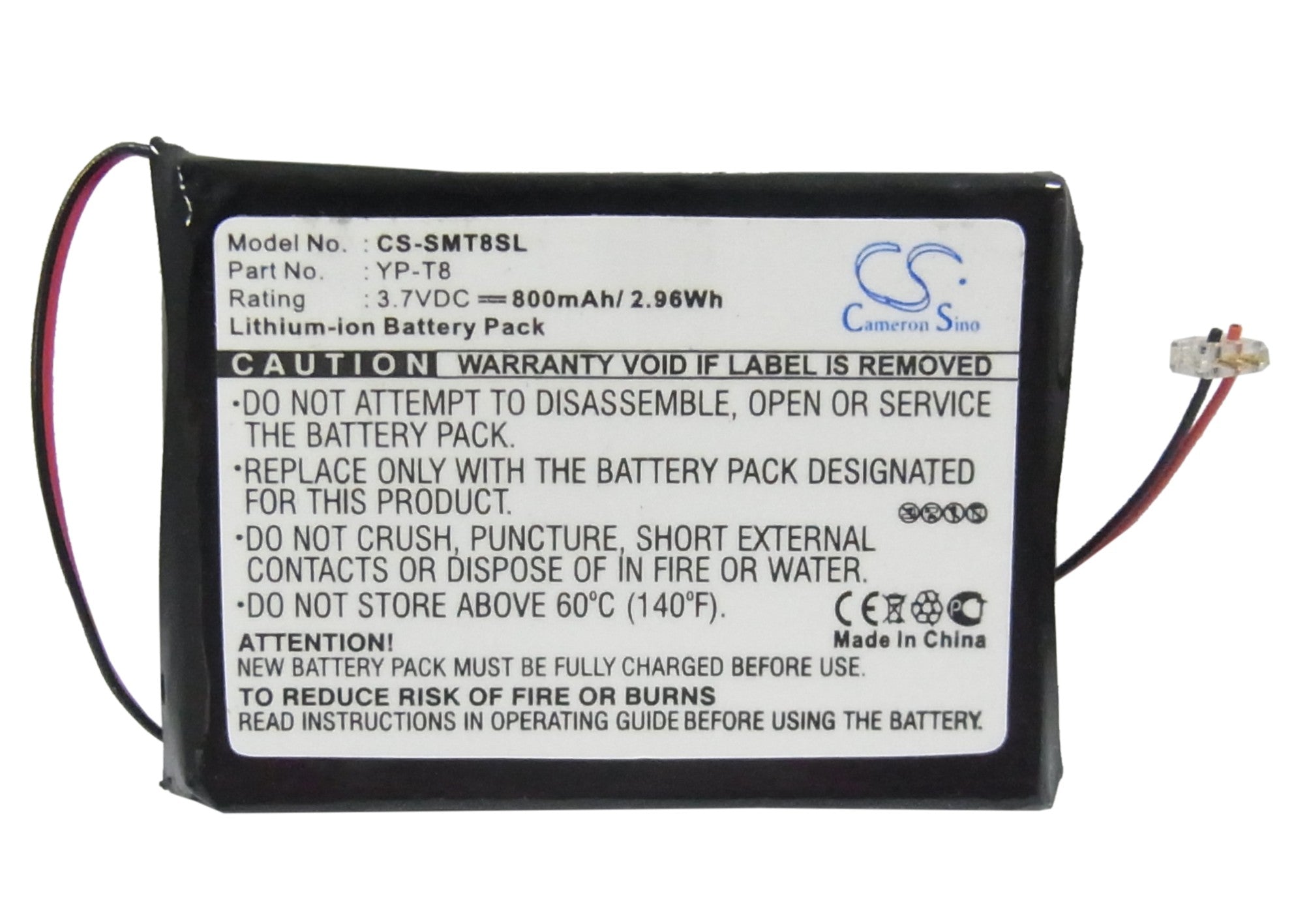 Li-ion Battery fits Samsung, Yp-t8 3.7V, 800mAh Media Player Cameron Sino Technology Limited