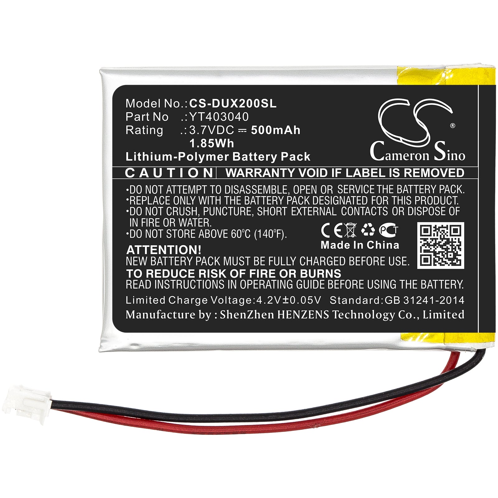 Li-Polymer Battery fits Xduoo, X2 3.7V, 500mAh Media Player Cameron Sino Technology Limited