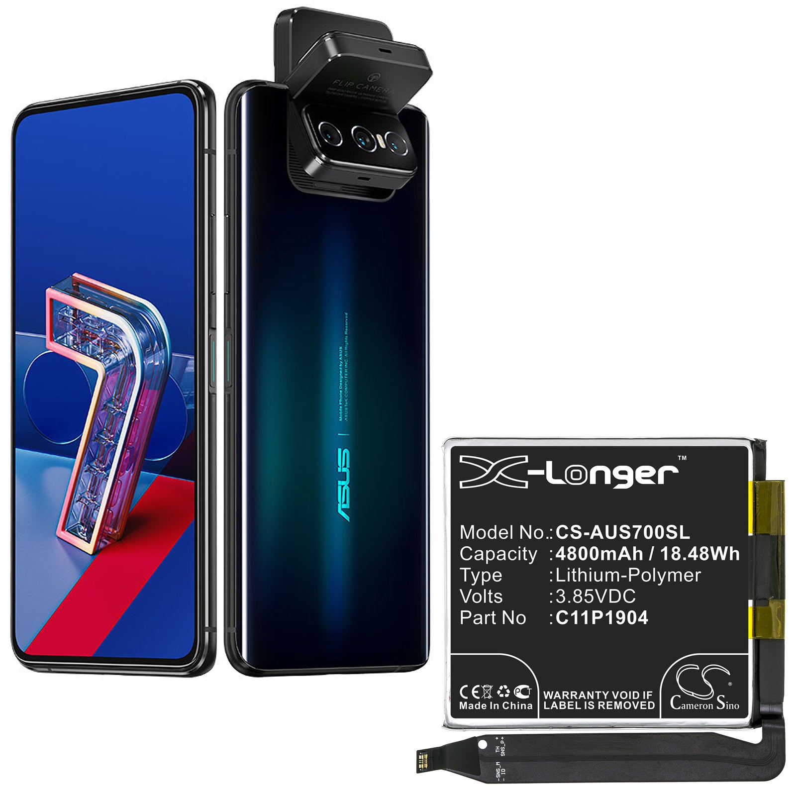 Li-Polymer Battery fits Asus, Zenfone 7, Zenfone 7 Pro 3.85V, 4800mAh Mobile & SmartPhone Cameron Sino Technology Limited