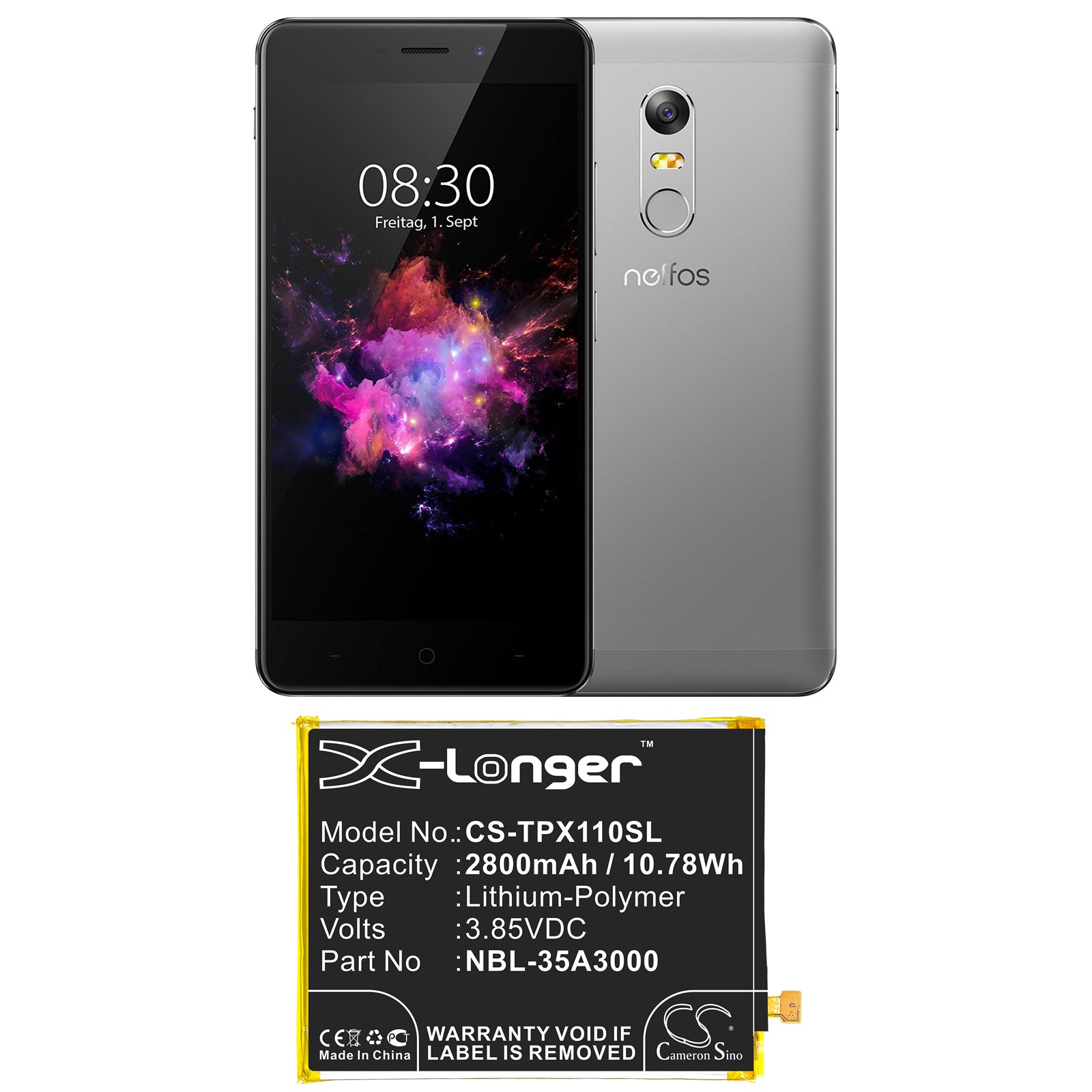 Li-Polymer Battery fits Neffos, Tp903a, X1 Max 3.85V, 2800mAh Mobile & SmartPhone Cameron Sino Technology Limited
