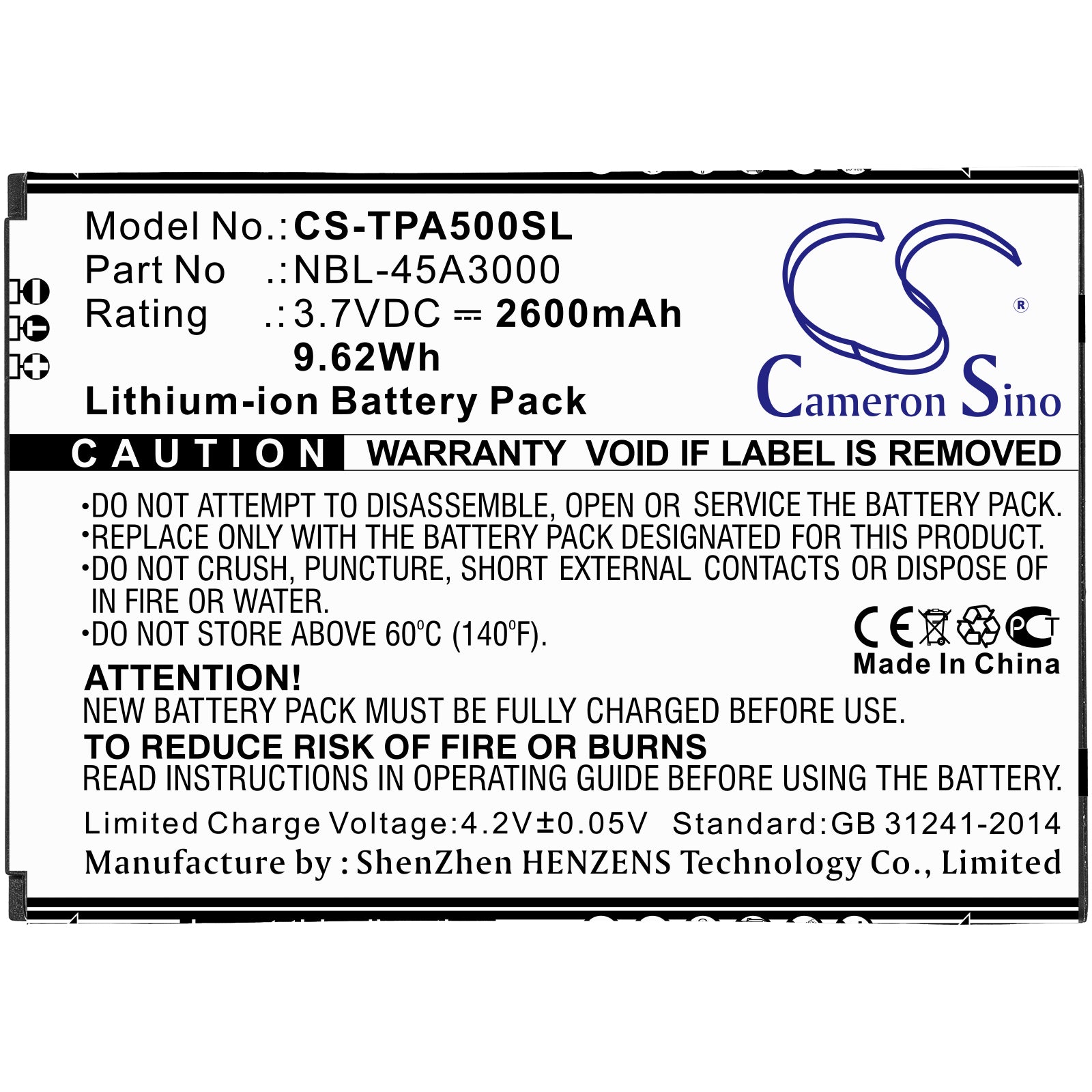 Li-ion Battery fits Tp-link, Neffos A5, Tp7032a 3.7V, 2600mAh Mobile & SmartPhone Cameron Sino Technology Limited