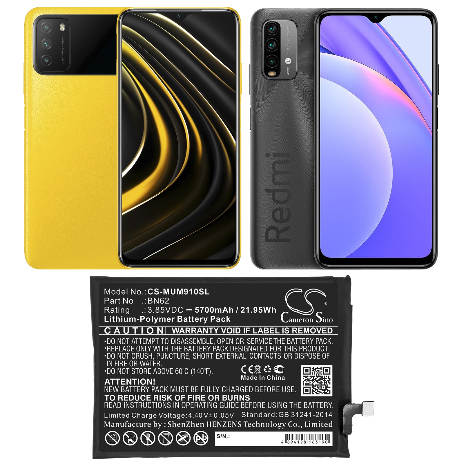 Li-Polymer Battery fits Poco, M2010j19ci, M3 3.85V, 5700mAh Mobile & SmartPhone Cameron Sino Technology Limited