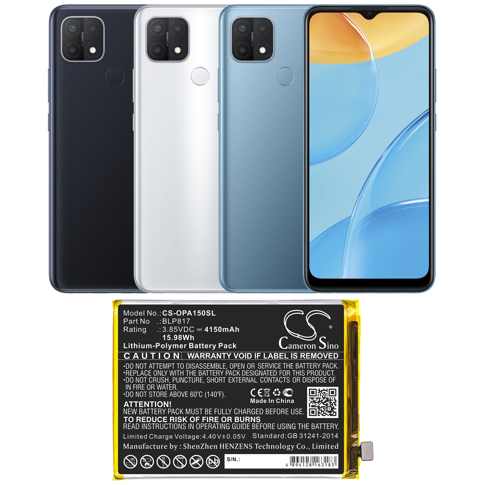 Li-Polymer Battery fits Oppo, A15, A15 2020 3.85V, 4150mAh Mobile & SmartPhone Cameron Sino Technology Limited