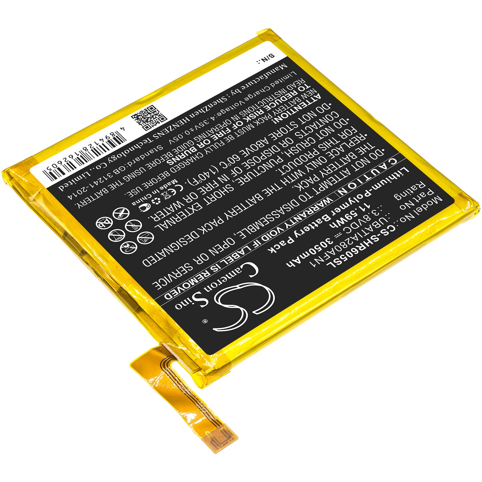 Li-Polymer Battery fits Sharp, 605sh, Aquos R 3.8V, 3050mAh Mobile & SmartPhone Cameron Sino Technology Limited