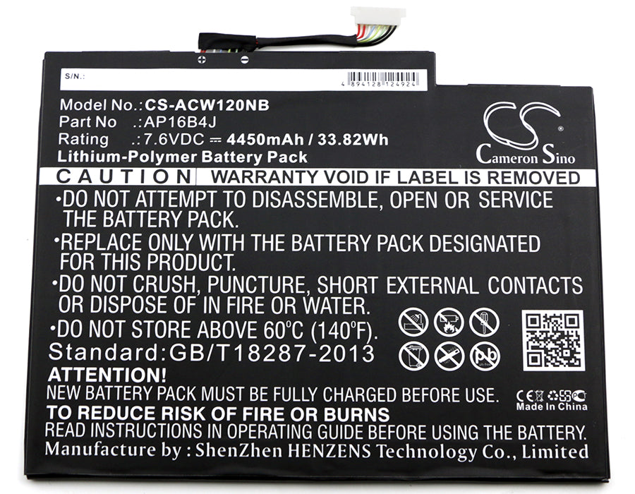 Li-Polymer Battery fits Acer, Aspire Switch Alpha 12, Sa5-271 7.6V, 4450mAh Notebook & Laptop Cameron Sino Technology Limited