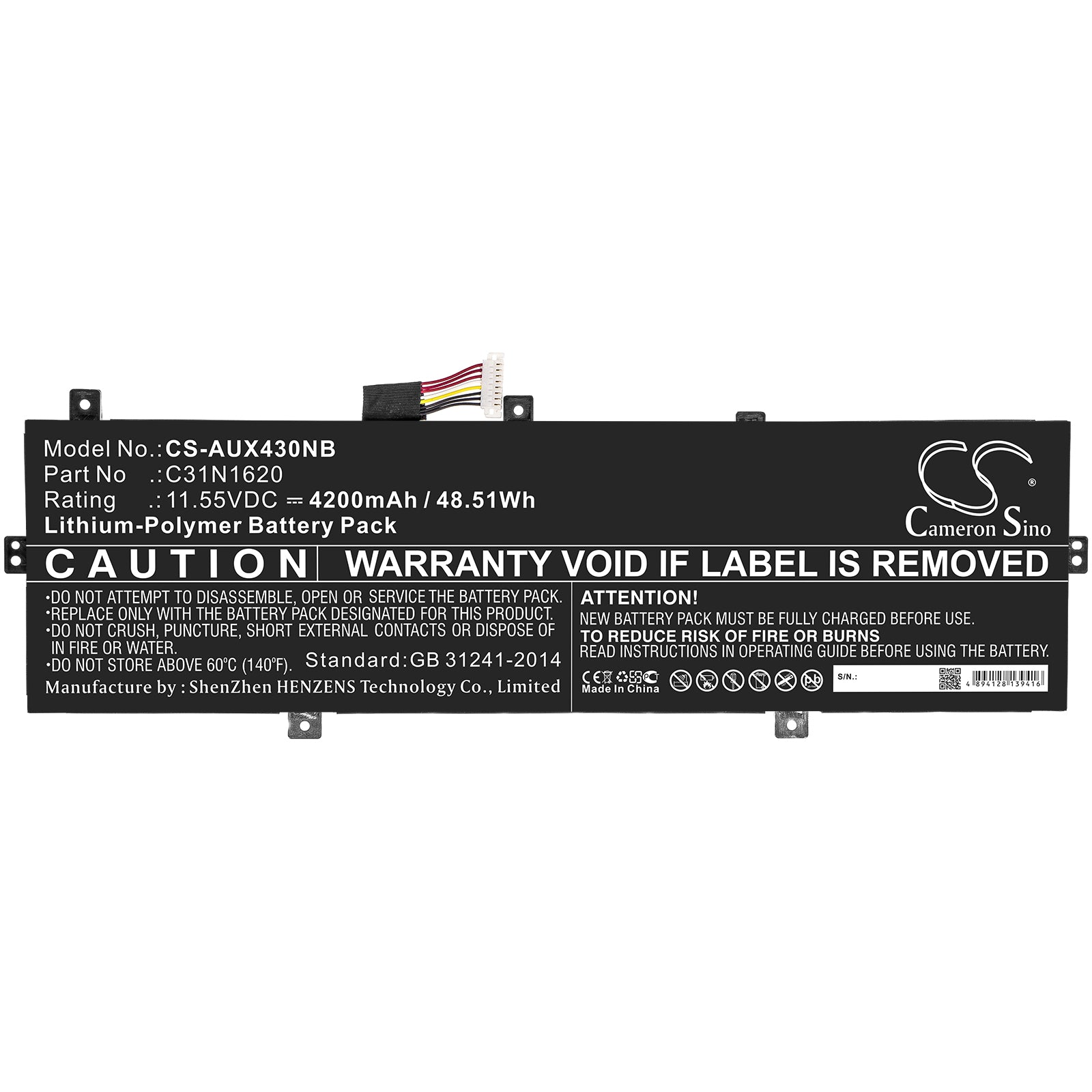 Li-Polymer Battery fits Asus, Bx430, Bx430ua 11.55V, 4200mAh Notebook & Laptop Cameron Sino Technology Limited