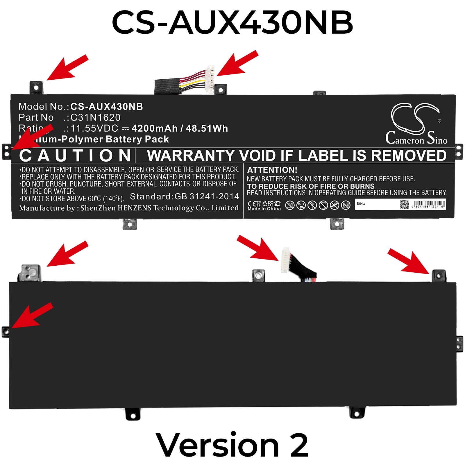 Li-Polymer Battery fits Asus, Bx430, Bx430ua 11.55V, 4200mAh Notebook & Laptop Cameron Sino Technology Limited