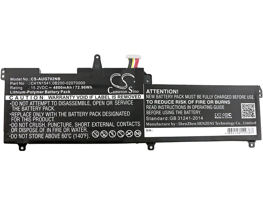 Li-Polymer Battery fits Asus, Gl702, Gl702v 15.2V, 4800mAh Notebook & Laptop Cameron Sino Technology Limited