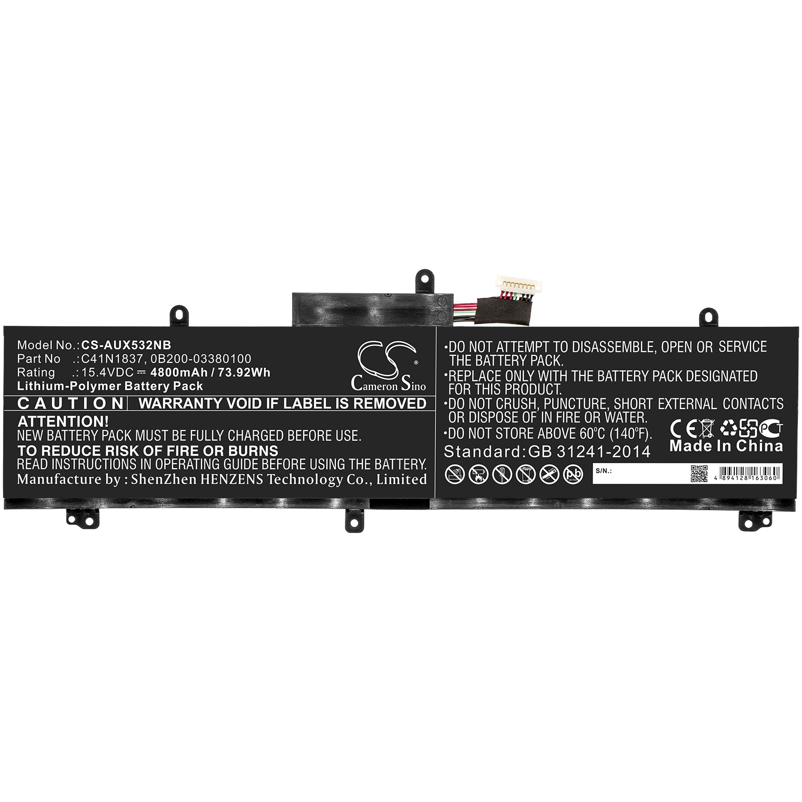Li-Polymer Battery fits Asus, Gu502du, Gu502gu 15.4V, 4800mAh Notebook & Laptop Cameron Sino Technology Limited
