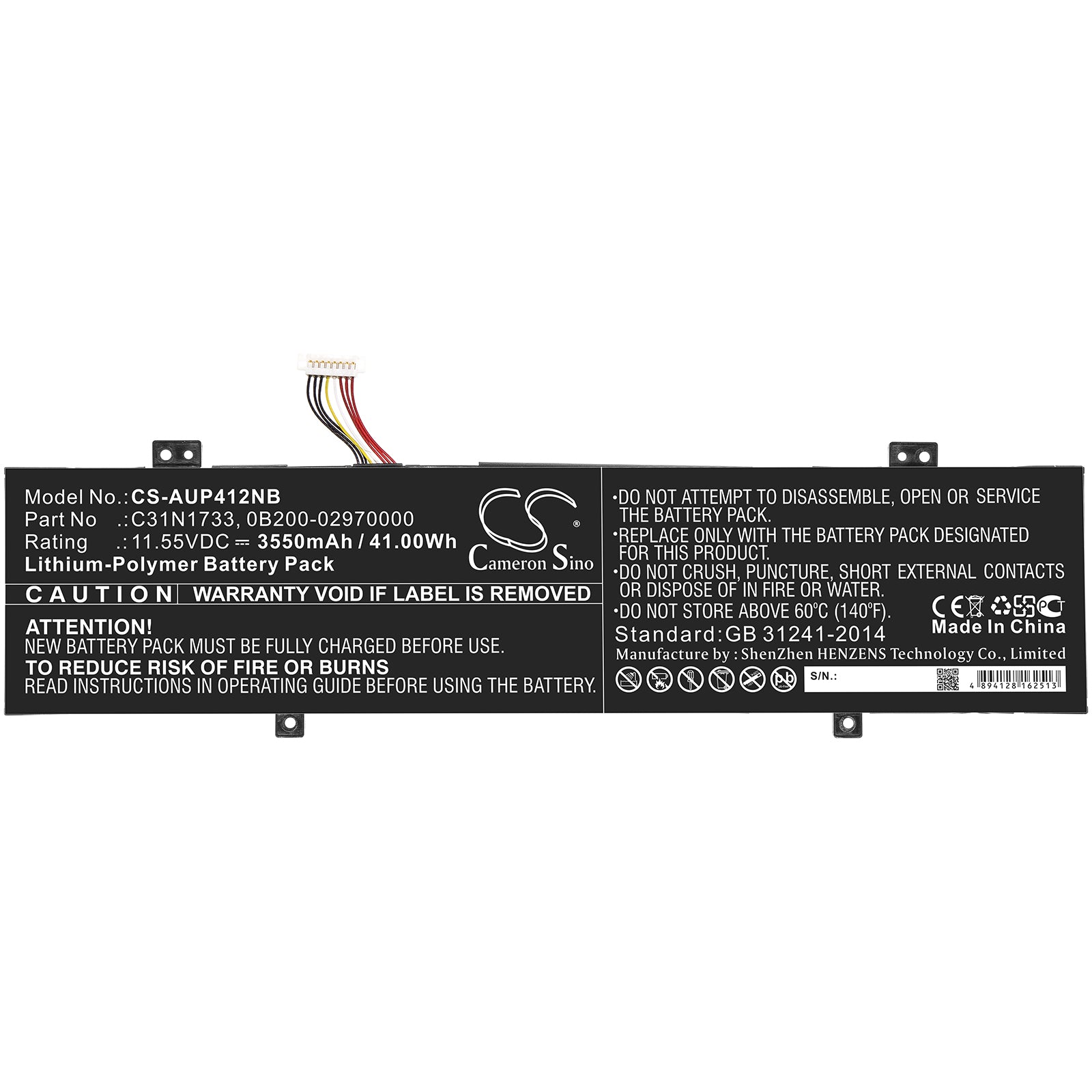 Li-Polymer Battery fits Asus, Tp412fa, Tp412fa-db72t 11.55V, 3550mAh Notebook & Laptop Cameron Sino Technology Limited