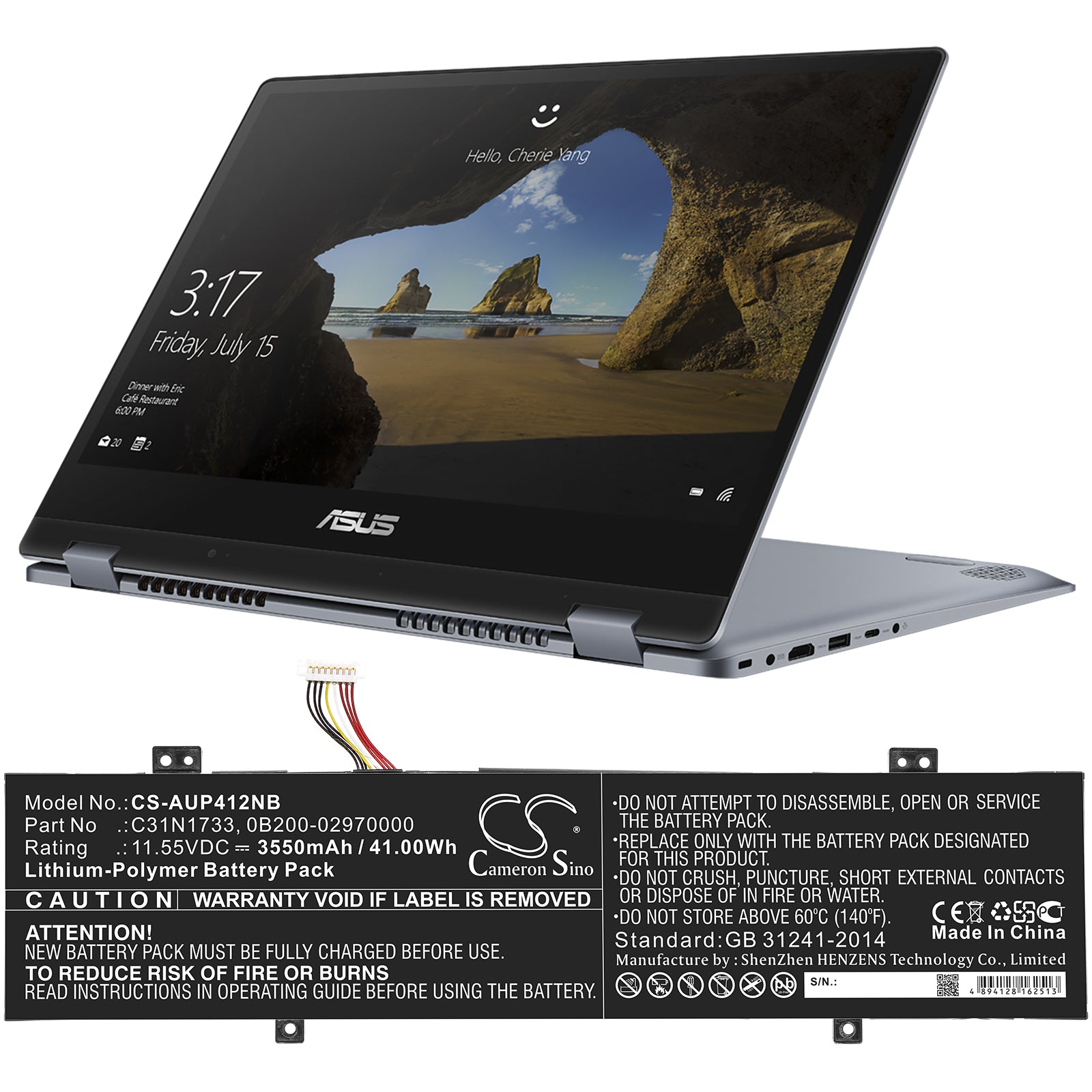 Li-Polymer Battery fits Asus, Tp412fa, Tp412fa-db72t 11.55V, 3550mAh Notebook & Laptop Cameron Sino Technology Limited