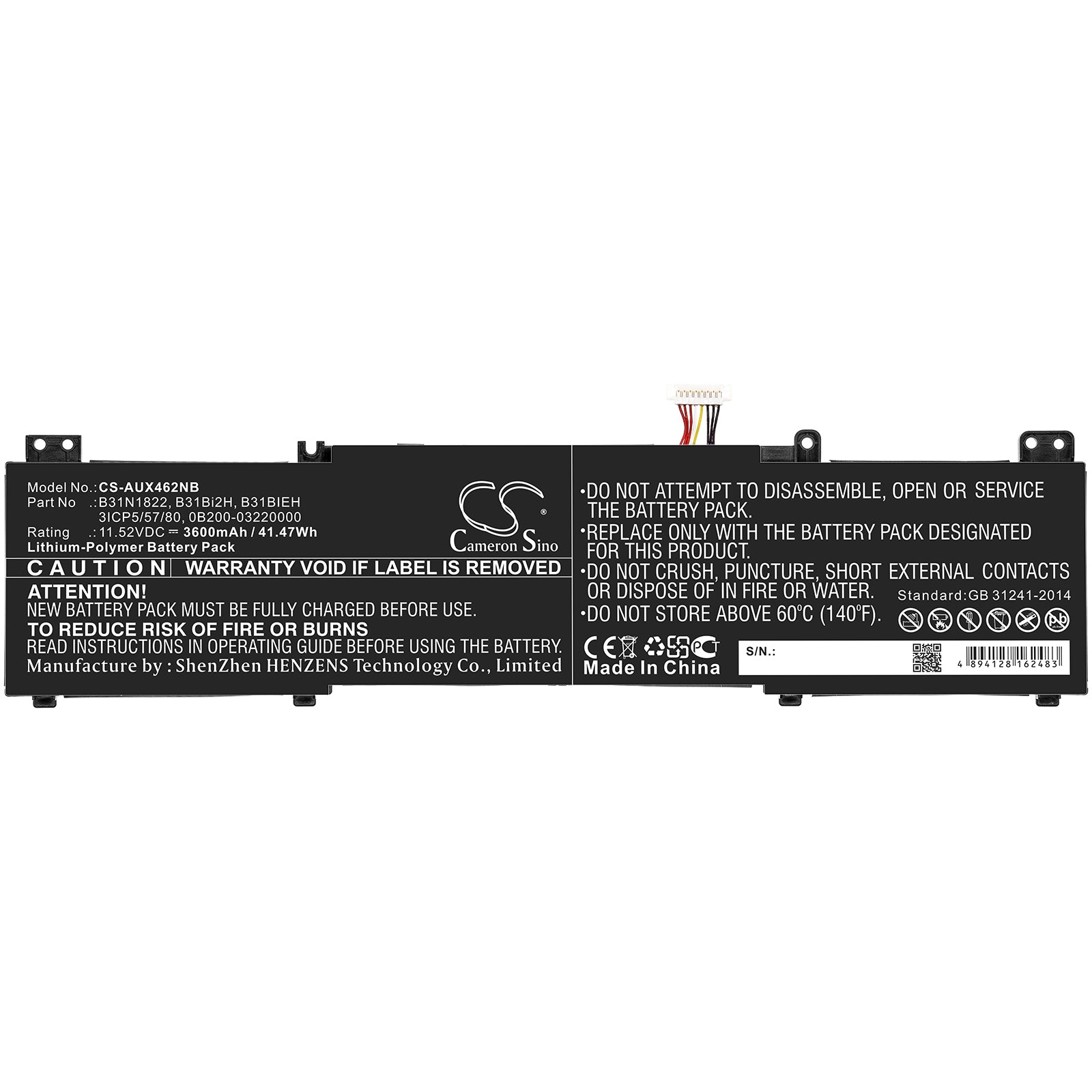Li-Polymer Battery fits Asus, Um462da, Ux462 11.52V, 3600mAh Notebook & Laptop Cameron Sino Technology Limited