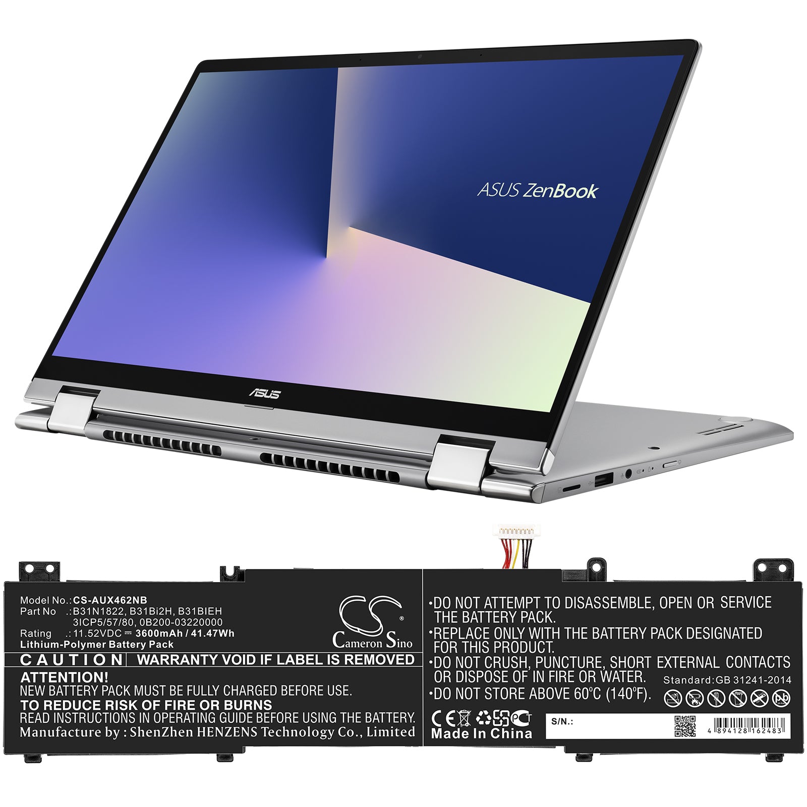 Li-Polymer Battery fits Asus, Um462da, Ux462 11.52V, 3600mAh Notebook & Laptop Cameron Sino Technology Limited