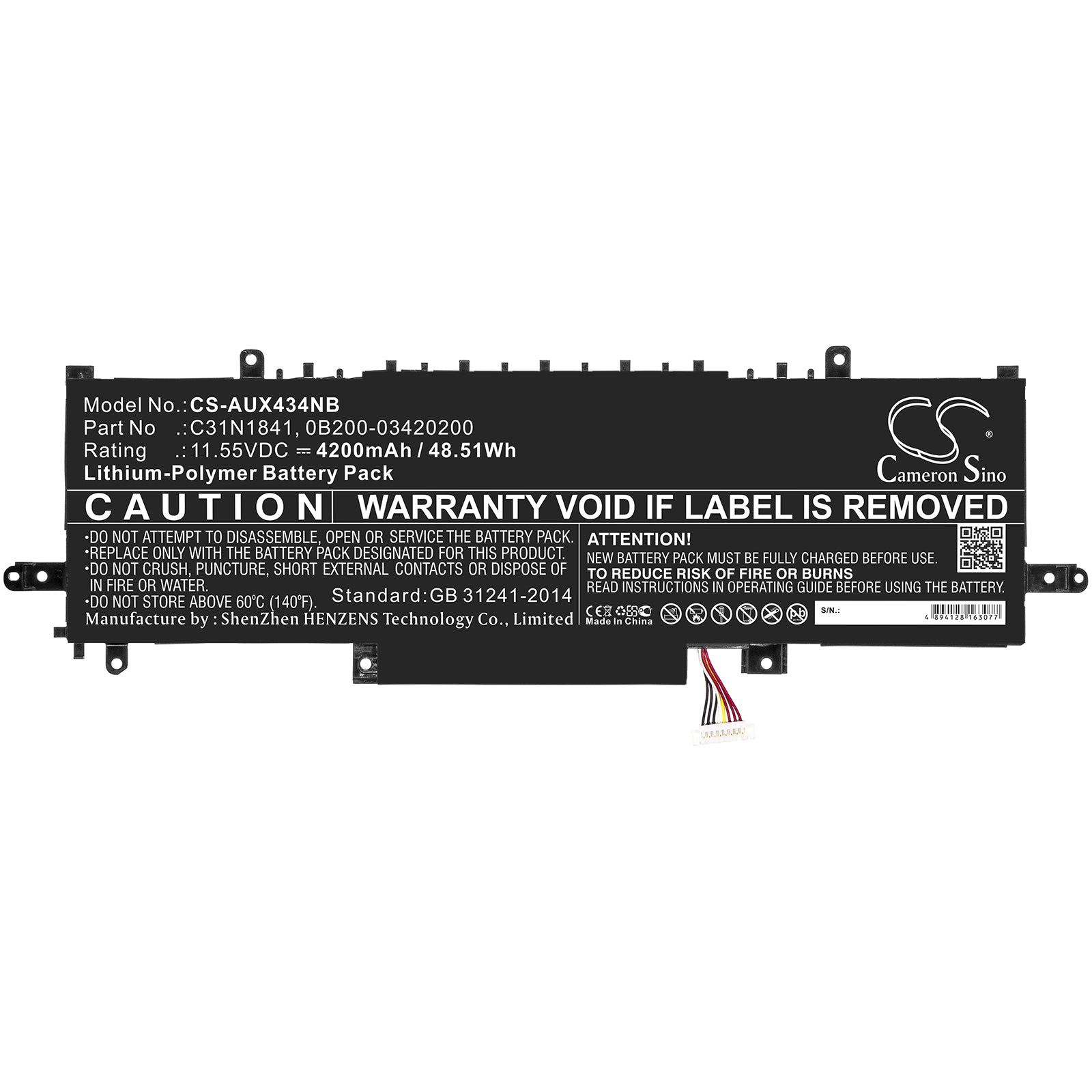 Li-Polymer Battery fits Asus, Ux334, Ux334fl-0043b8565u 11.55V, 4200mAh Notebook & Laptop Cameron Sino Technology Limited