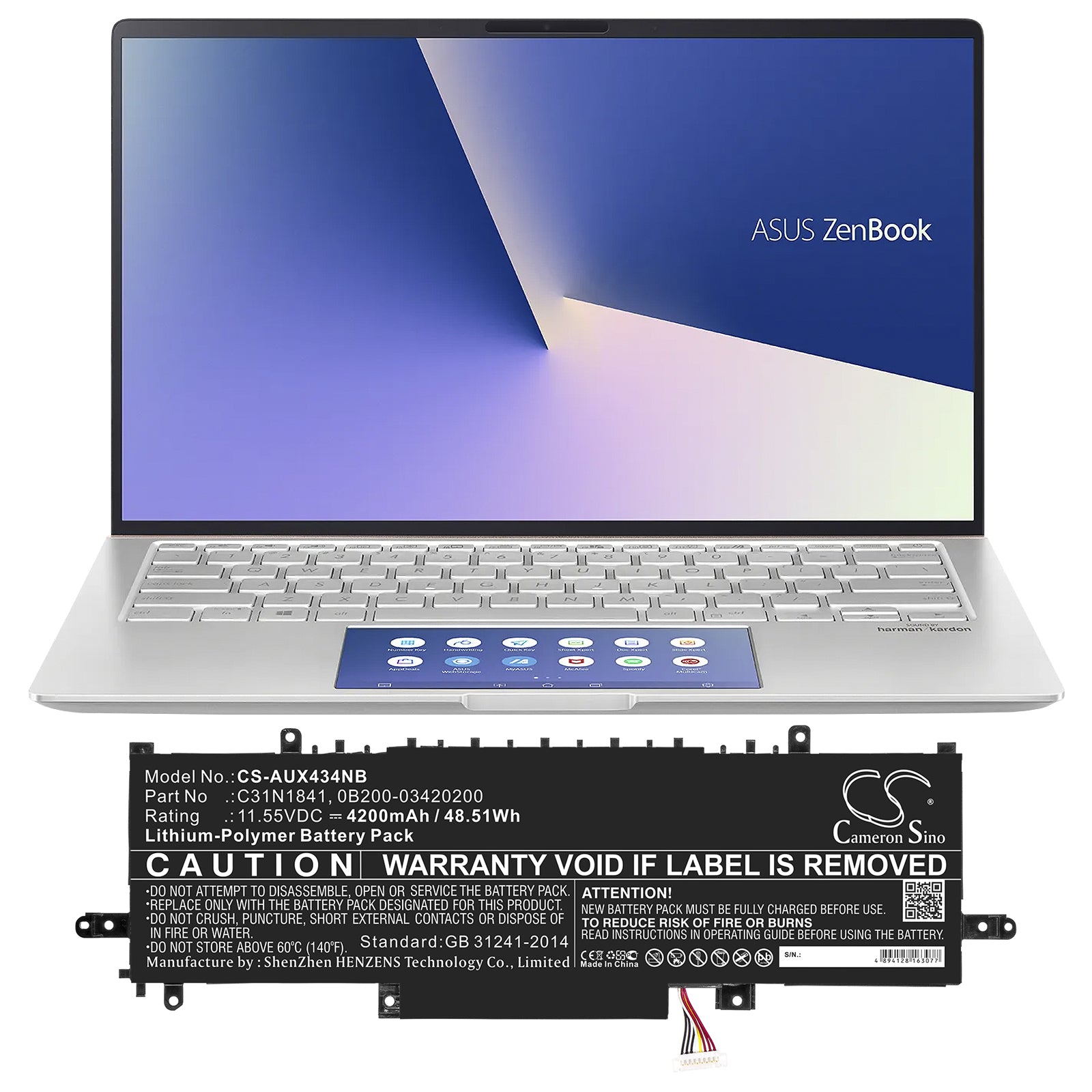 Li-Polymer Battery fits Asus, Ux334, Ux334fl-0043b8565u 11.55V, 4200mAh Notebook & Laptop Cameron Sino Technology Limited
