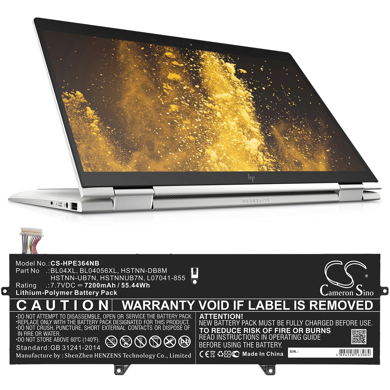 Li-Polymer Battery fits Hp, Elitebook X360 1040 G5, Elitebook X360 1040 G5(3sh43av) 7.7V, 7200mAh Notebook & Laptop Cameron Sino Technology Limited