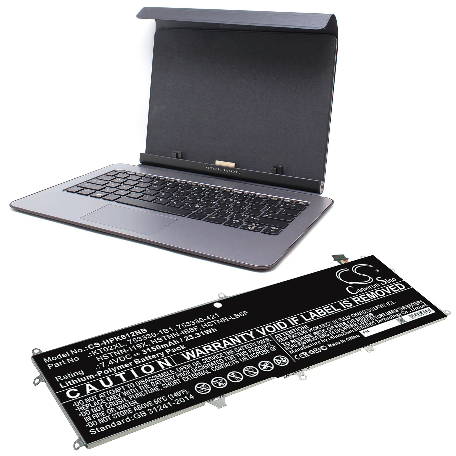 Li-Polymer Battery fits Hp, Pro X2 612 G1 Keyboard 7.4V, 3150mAh Notebook & Laptop Cameron Sino Technology Limited