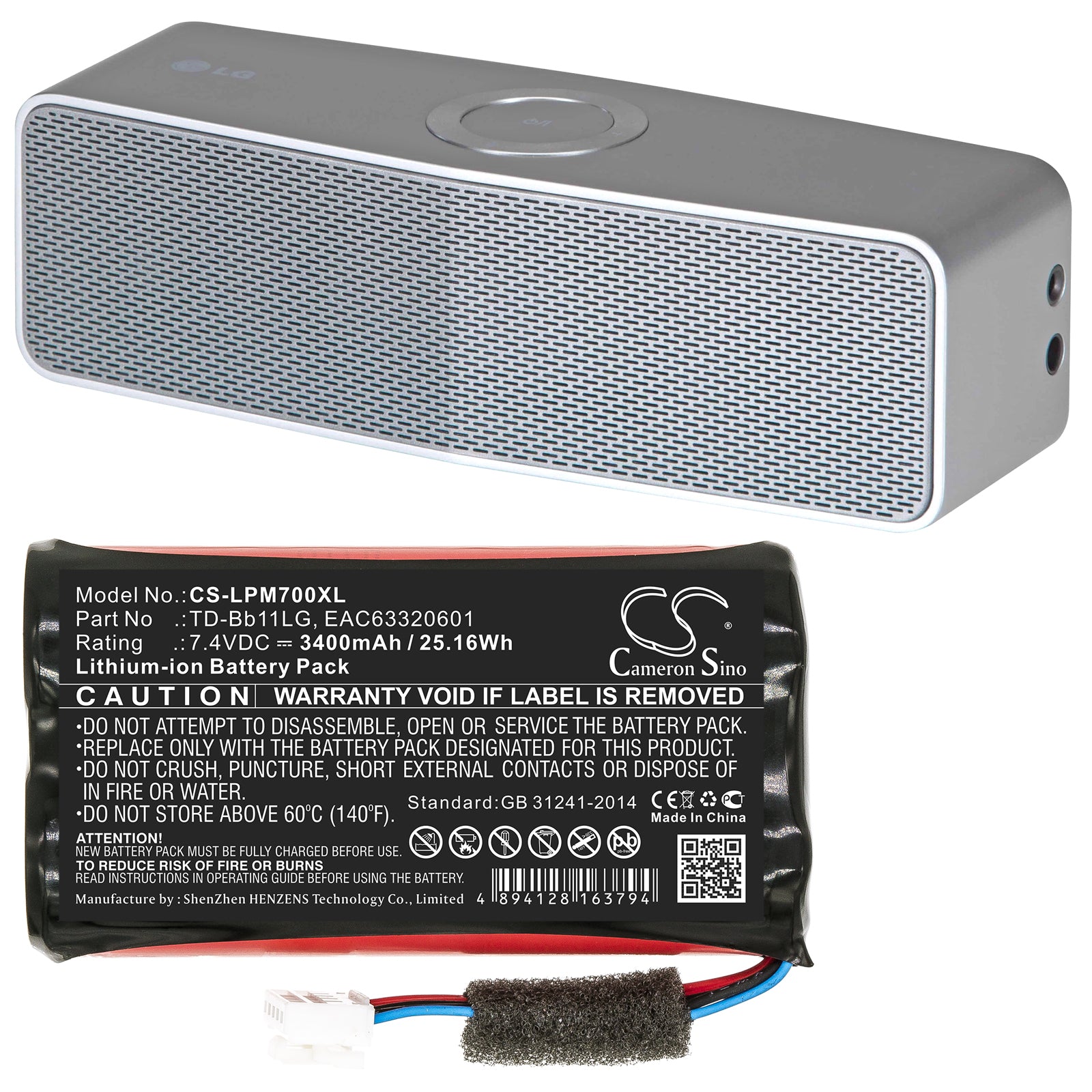 Li-ion Speaker Battery fits Lg, Music Flow P7, Np7550 7.4V, 3400mAh Speaker Cameron Sino Technology Limited