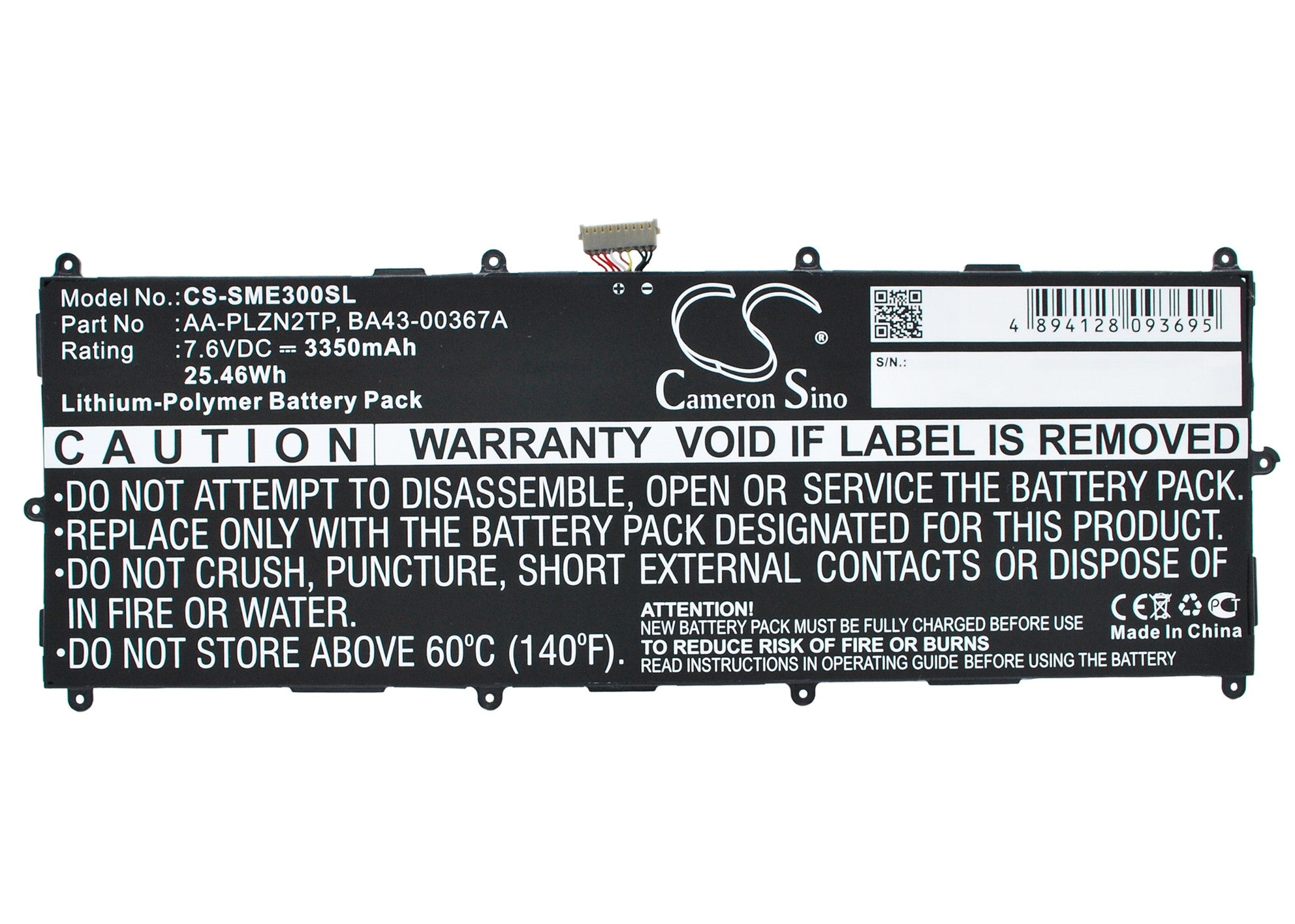 Li-Polymer Battery fits Samsung, Ativ Tab 3 10.1, Galaxy Ativ Tab3 7.6V, 3350mAh Computer Cameron Sino Technology Limited
