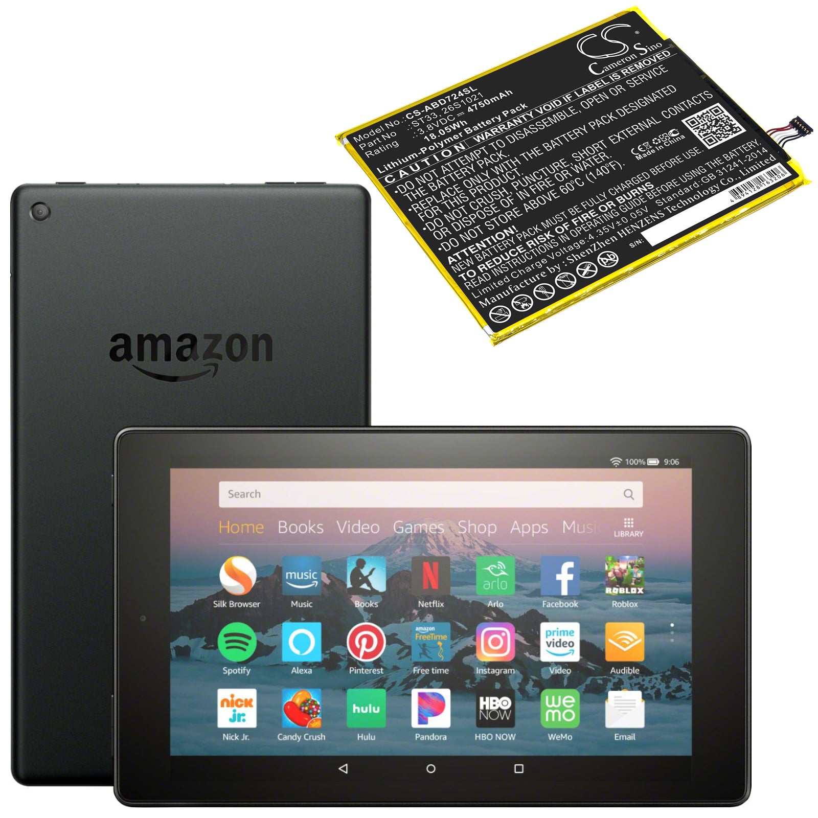 Li-Polymer Battery fits Amazon, K72ll3, K72ll4 3.8V, 4750mAh Tablet Cameron Sino Technology Limited
