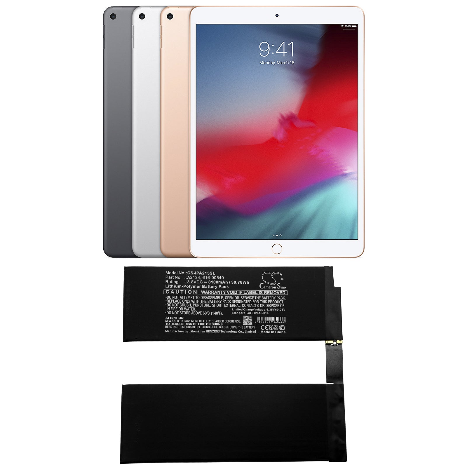 Li-Polymer Battery fits Apple, A2123, A2152 3.8V, 8100mAh Tablet Cameron Sino Technology Limited