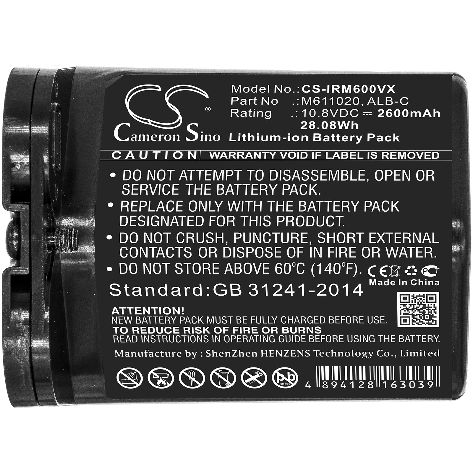 Li-ion Battery fits Irobot, Braava Jet M6 10.8V, 2600mAh Vacuum Cameron Sino Technology Limited