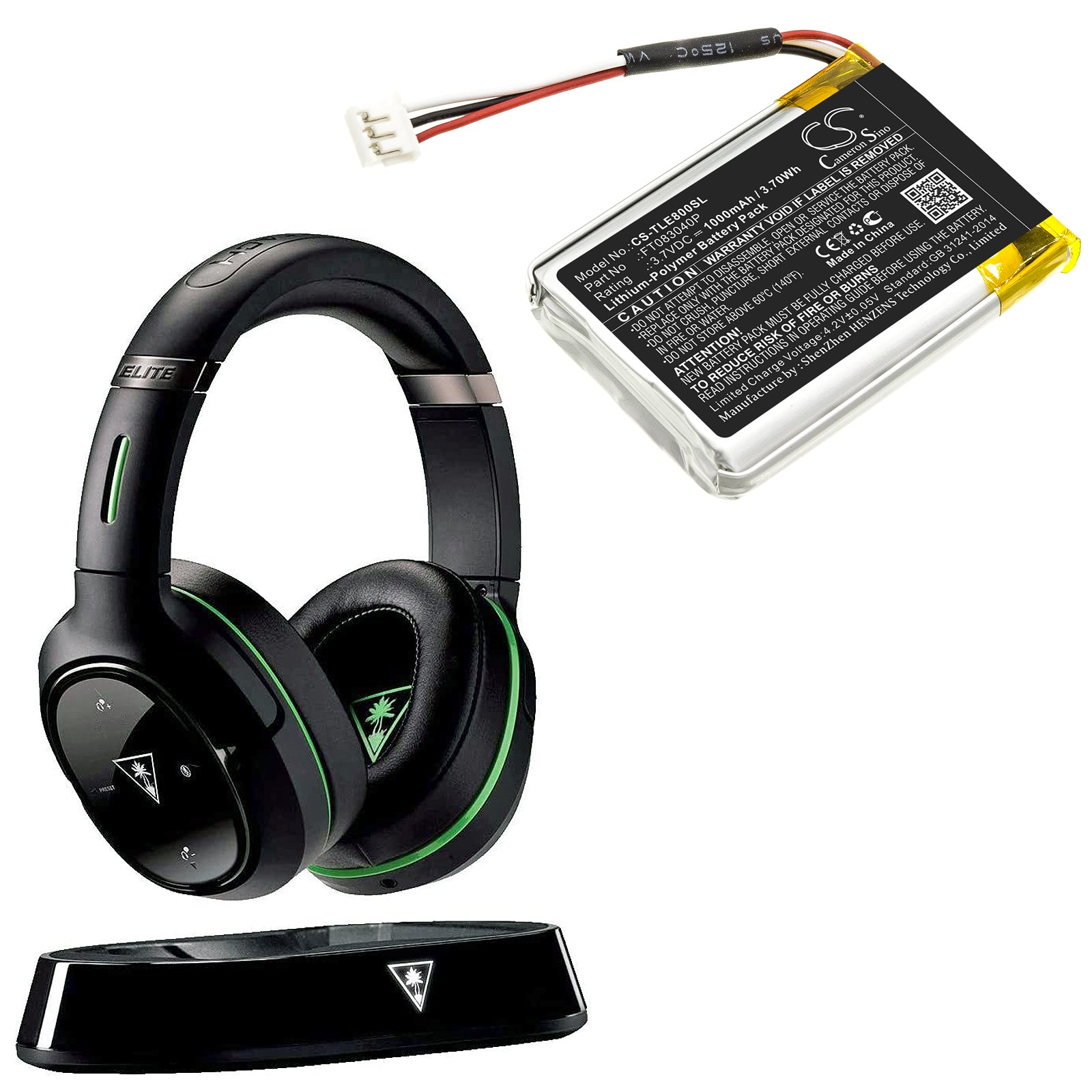 Li-Polymer Battery fits Turtle, Beach Elite 800, Beach Elite 800x 3.7V, 1000mAh Wireless Headset Cameron Sino Technology Limited