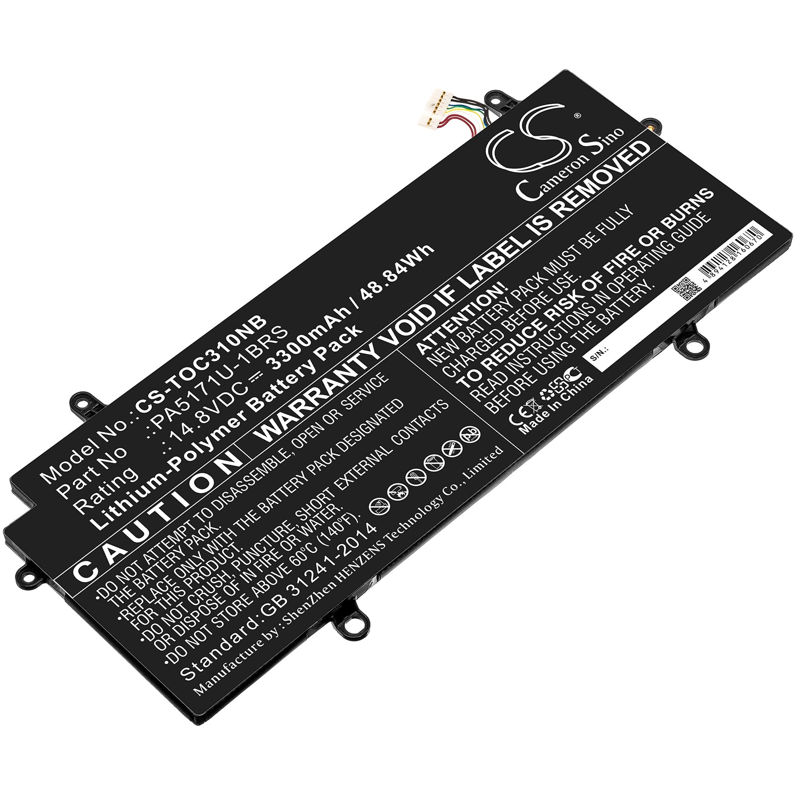 Li-ion Battery fits Toshiba, Pa5171u-1brs 14.8V, 3300mAh Notebook & Laptop Cameron Sino Technology Limited