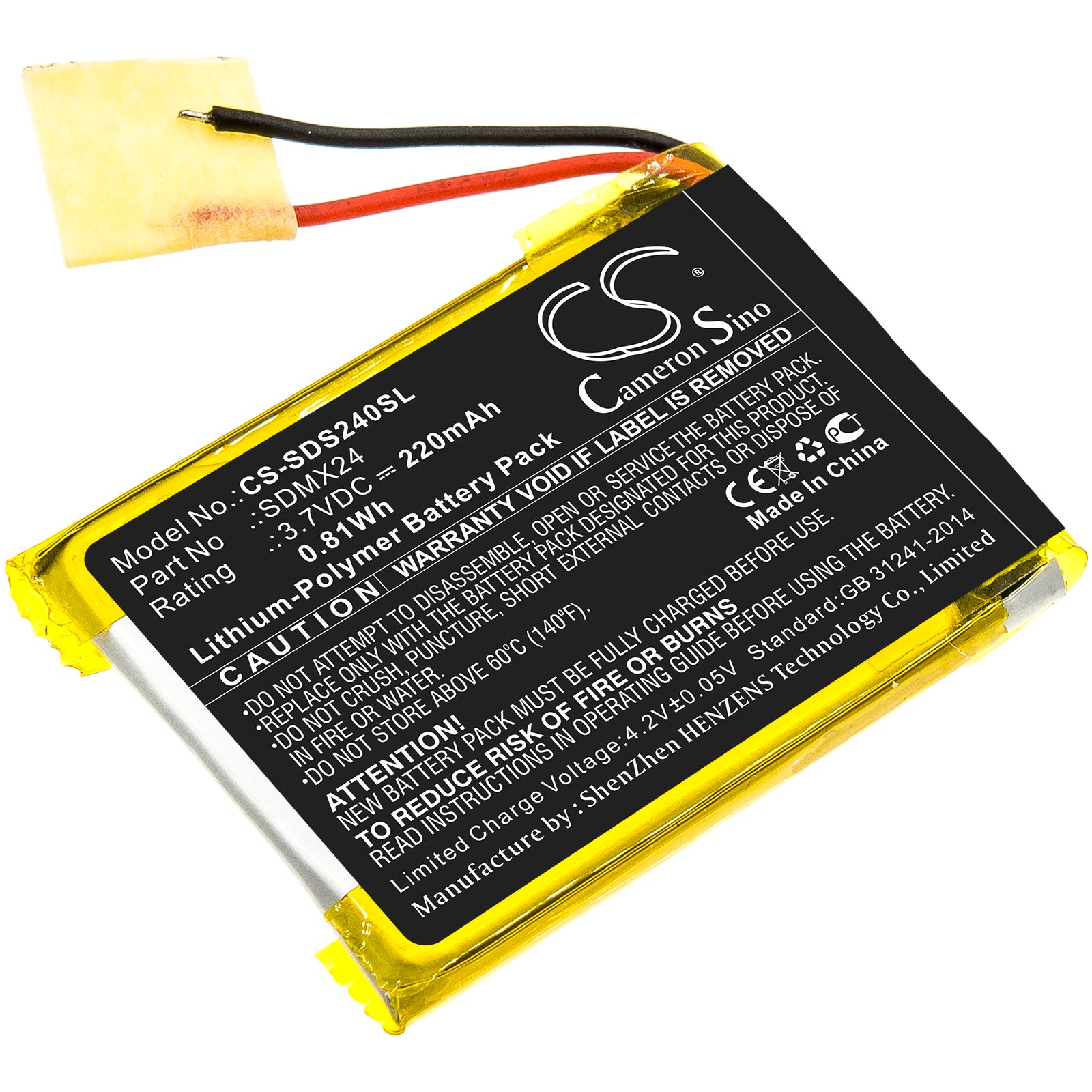 Li-Polymer Battery fits Sandisk, Sansa Clip Sport 3.7V, 220mAh Media Player Cameron Sino Technology Limited