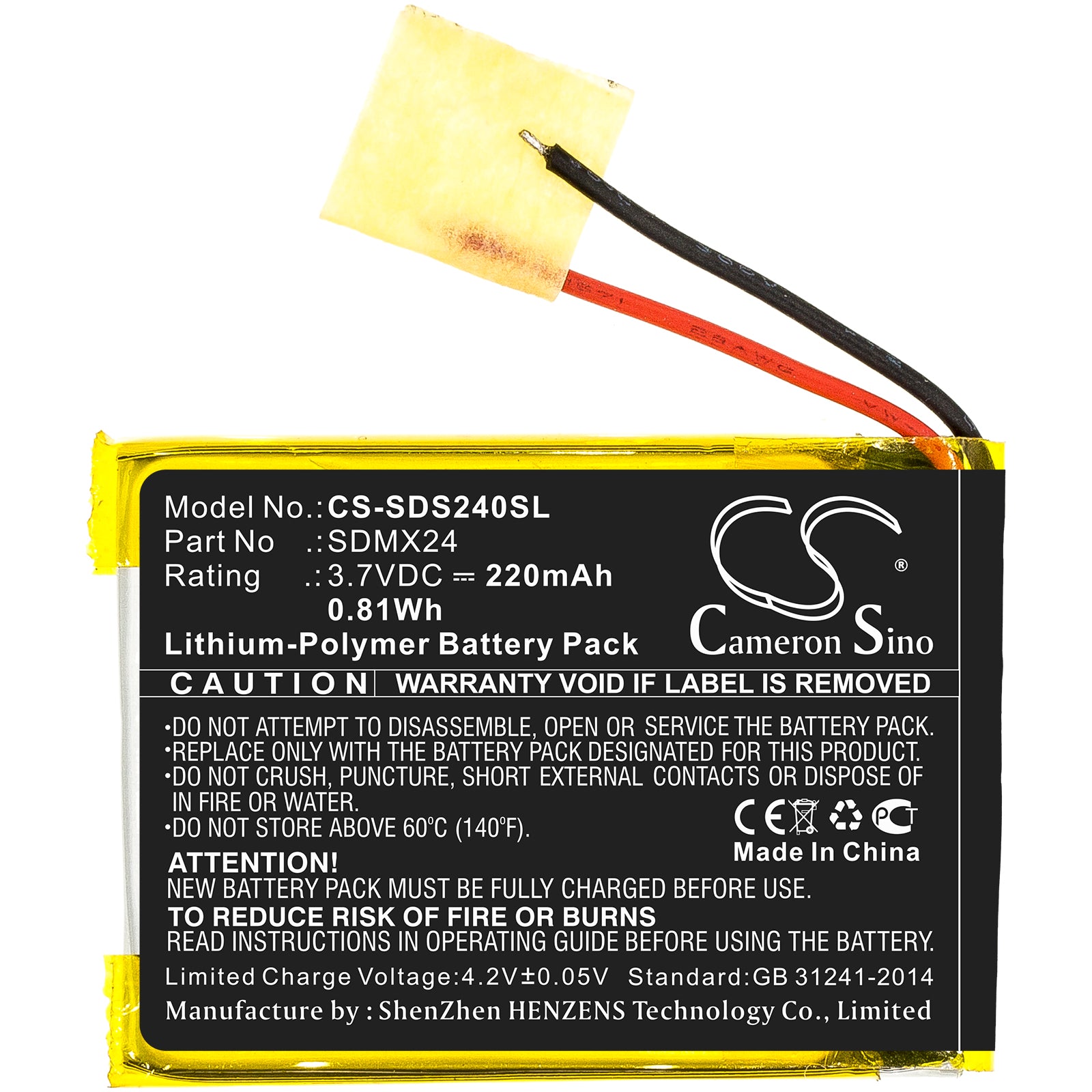 Li-Polymer Battery fits Sandisk, Sansa Clip Sport 3.7V, 220mAh Media Player Cameron Sino Technology Limited