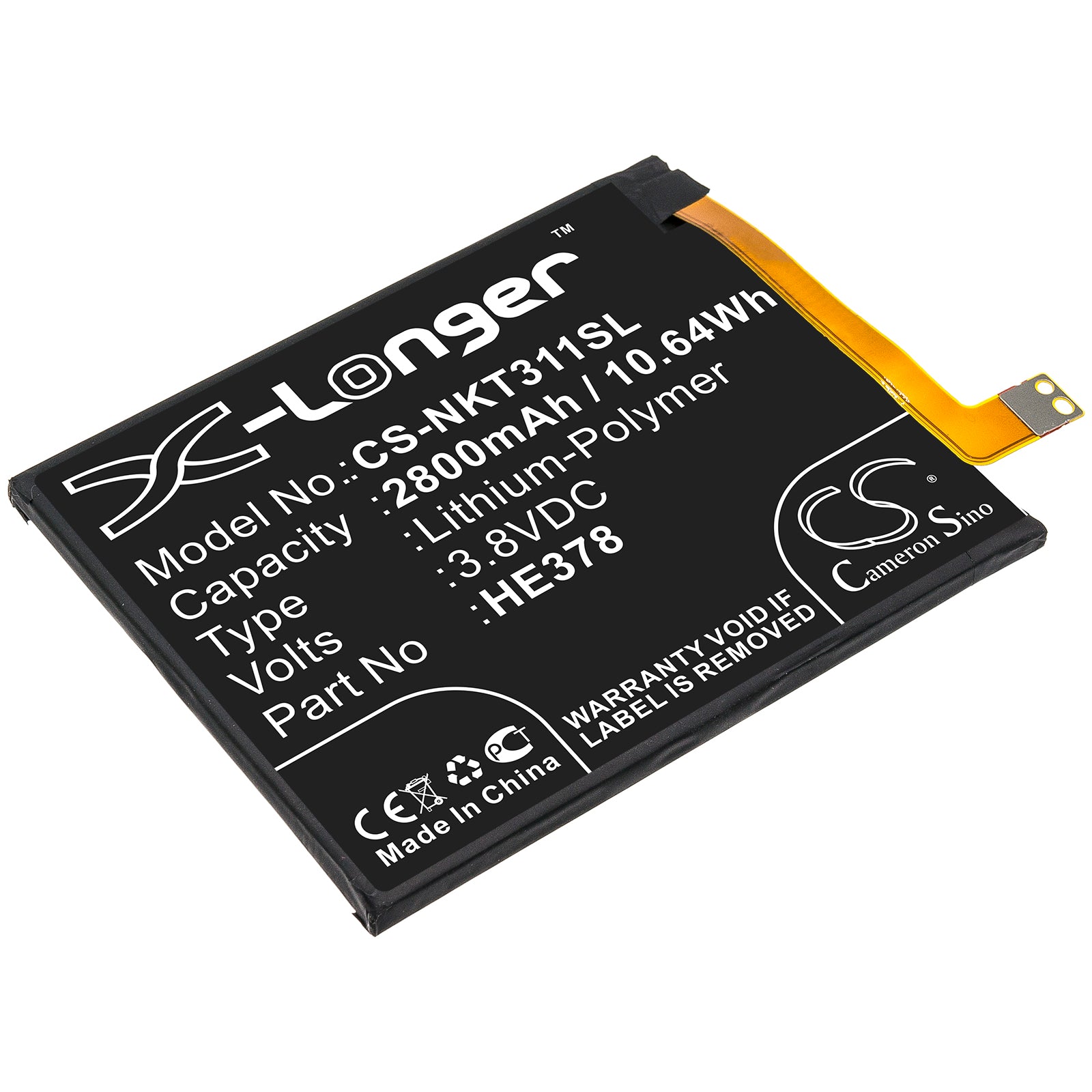 Li-Polymer Battery fits Nokia, He378 3.8V, 2800mAh Mobile & SmartPhone Cameron Sino Technology Limited