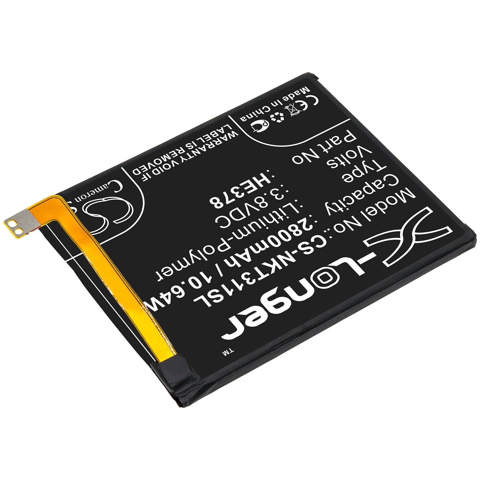 Li-Polymer Battery fits Nokia, He378 3.8V, 2800mAh Mobile & SmartPhone Cameron Sino Technology Limited