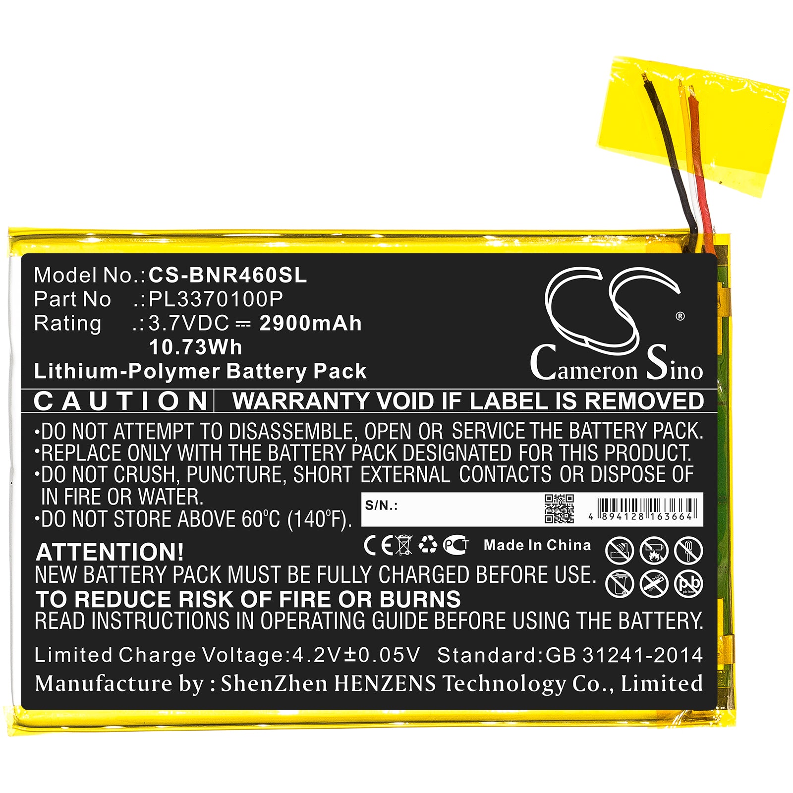 Li-Polymer Battery fits Barnes & Noble, Bntv460, Nook 7 3.7V, 2900mAh Tablet Cameron Sino Technology Limited