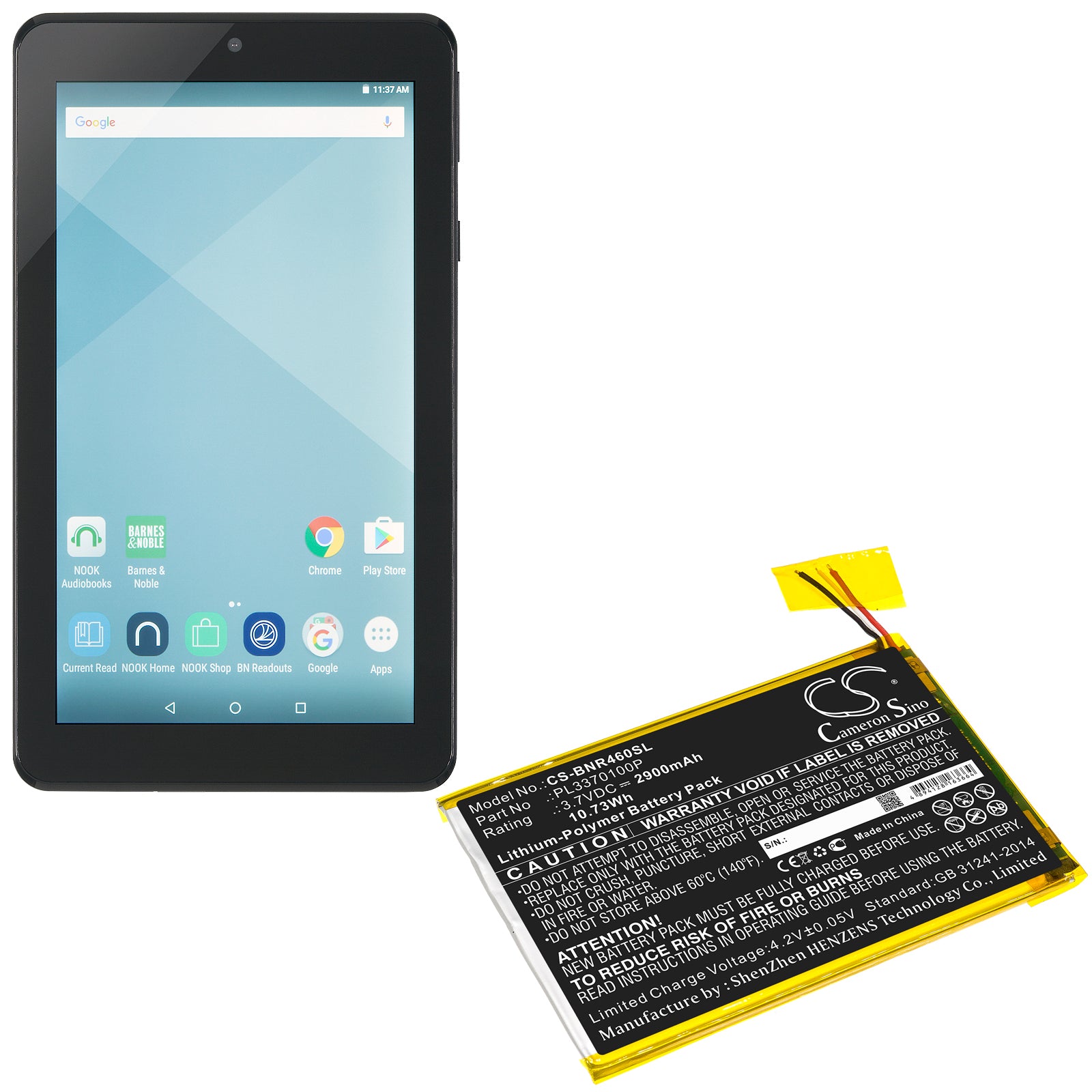 Li-Polymer Battery fits Barnes & Noble, Bntv460, Nook 7 3.7V, 2900mAh Tablet Cameron Sino Technology Limited