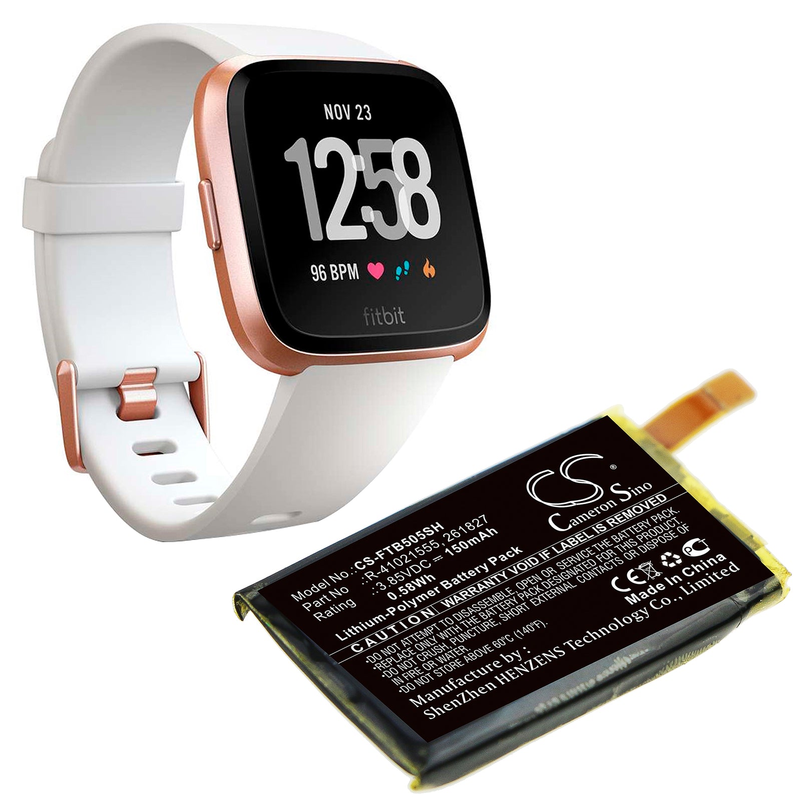 Li-Polymer Battery fits Fitbit, 261827, R-41021555 3.85V, 150mAh Smartwatch Cameron Sino Technology Limited