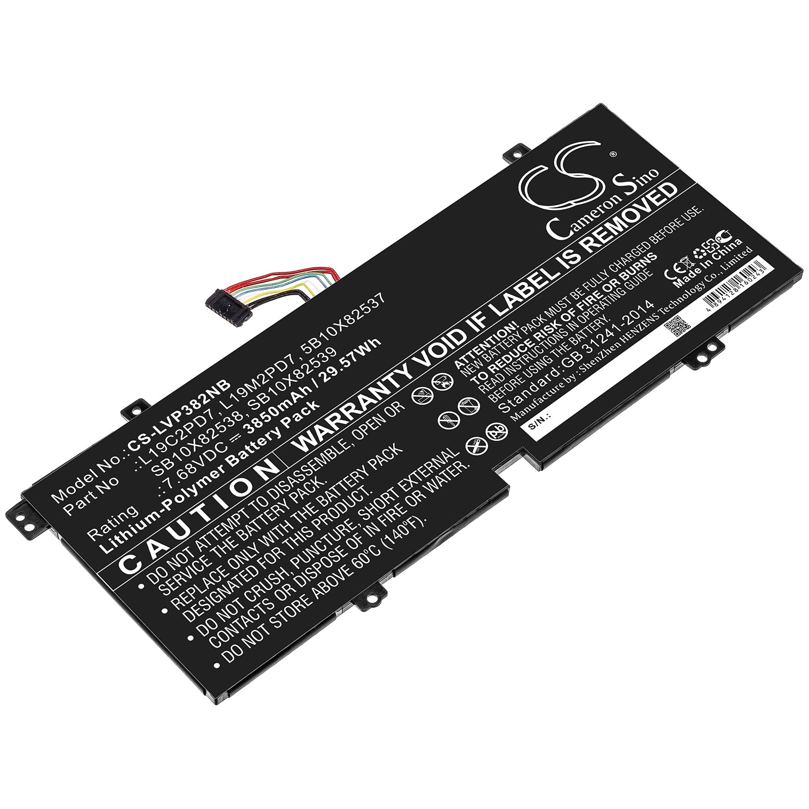 Li-ion Battery fits Lenovo, L19c2pd7 7.68V, 3850mAh Notebook & Laptop Cameron Sino Technology Limited