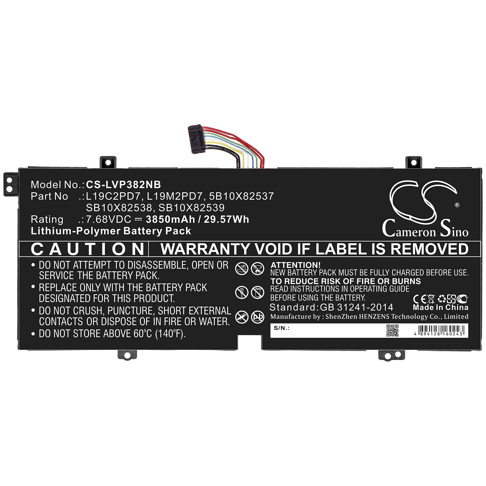 Li-ion Battery fits Lenovo, L19c2pd7 7.68V, 3850mAh Notebook & Laptop Cameron Sino Technology Limited
