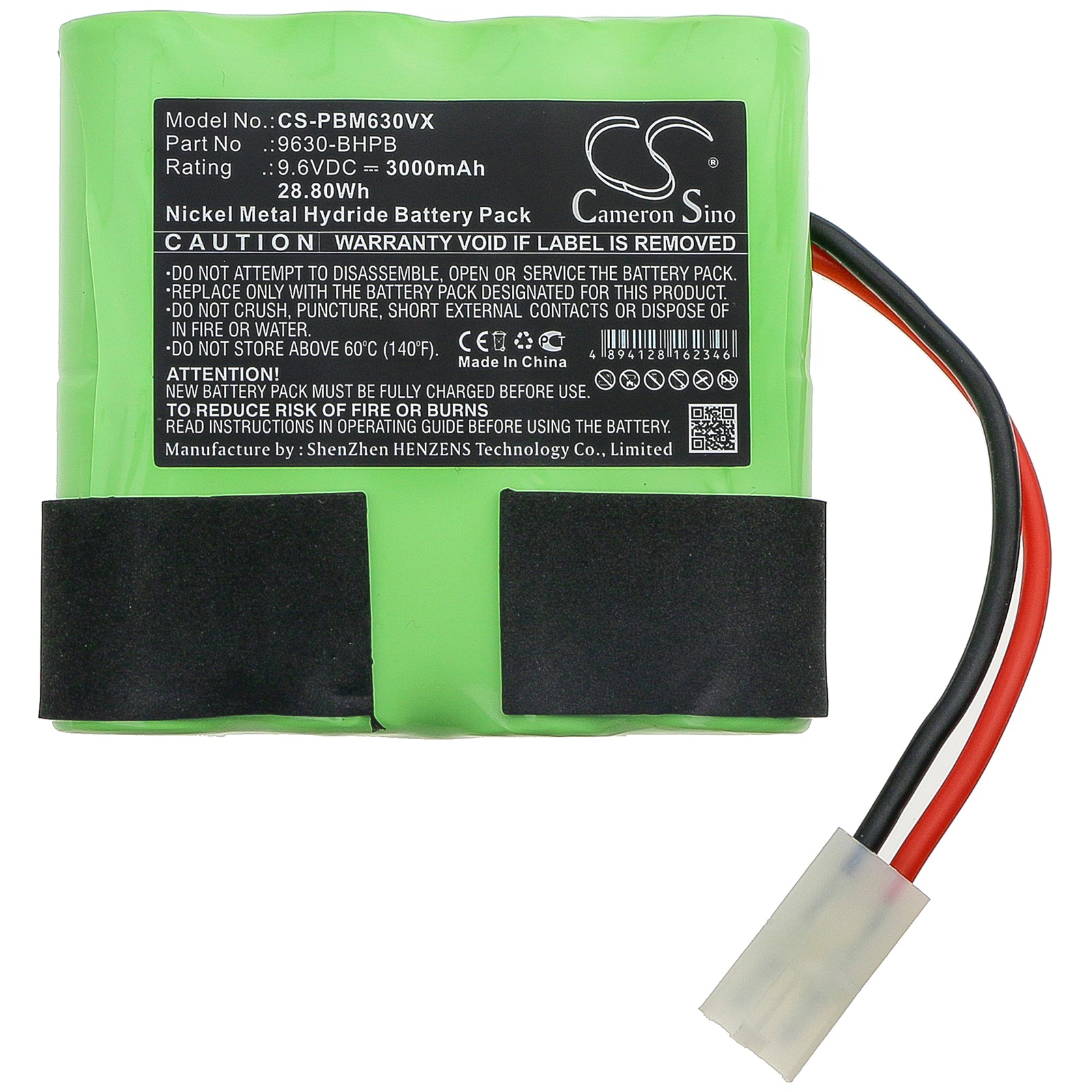 Ni-MH Battery fits Water Tech, 9630-bhpb 9.6V, 3000mAh Vacuum Cameron Sino Technology Limited