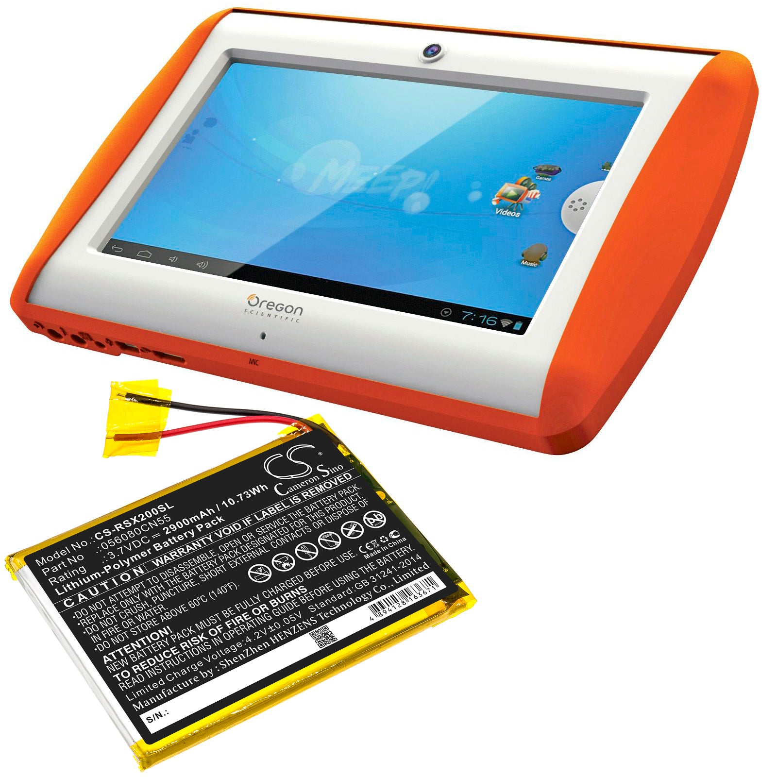 Li-Polymer Battery fits Oregon Scientific, Meep, Meep X2 3.7V, 2900mAh Tablet Cameron Sino Technology Limited