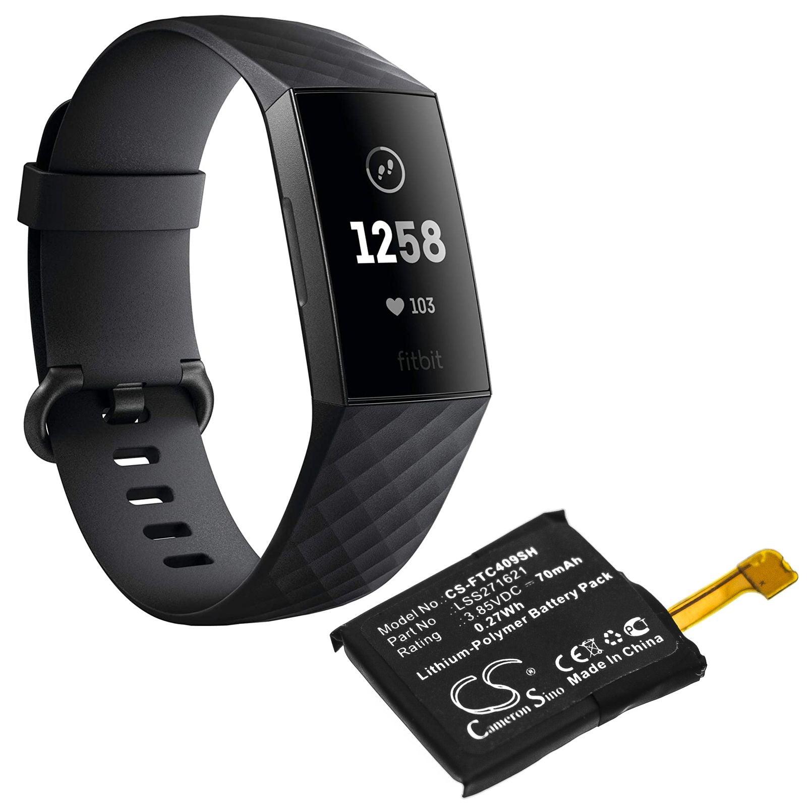 Li-Polymer Battery fits Fitbit, Charge 3, Fb409 3.85V, 70mAh Home Electronics Cameron Sino Technology Limited