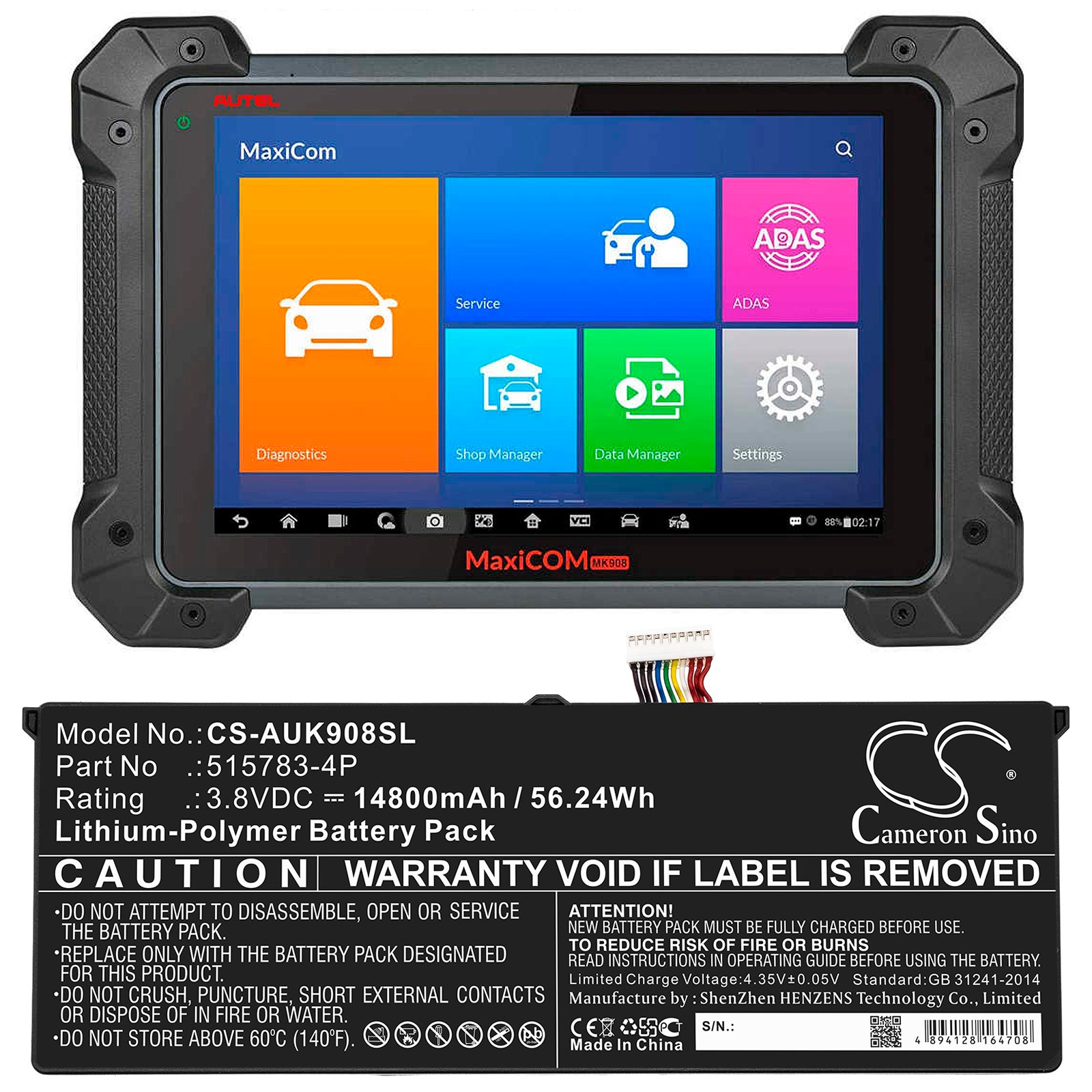 Li-Polymer Battery fits Autel, Maxicom Mk908, Maxisys Pro Elite 3.8V, 14800mAh Business Cameron Sino Technology Limited